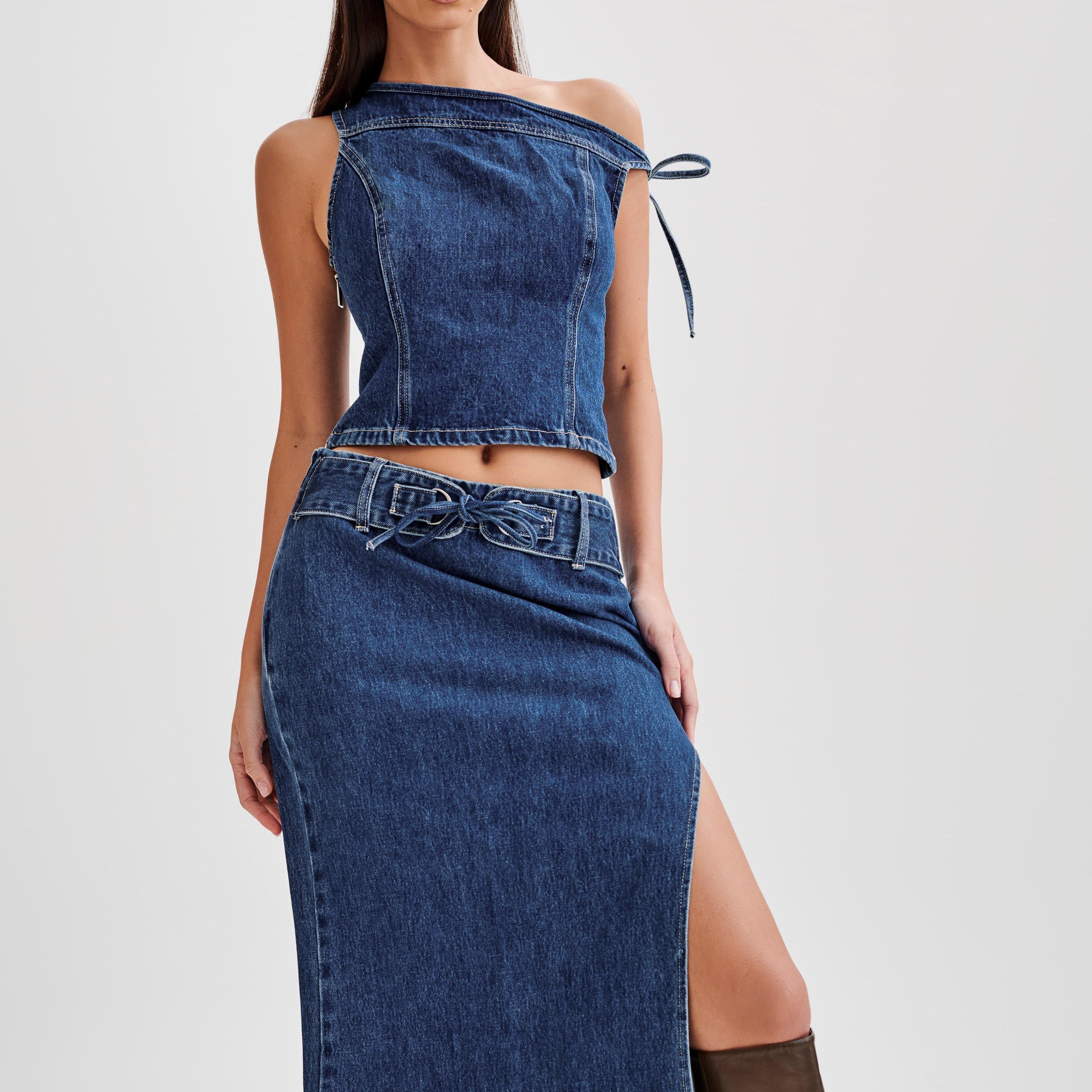 Ramsey Denim Düşük Omuz Üst