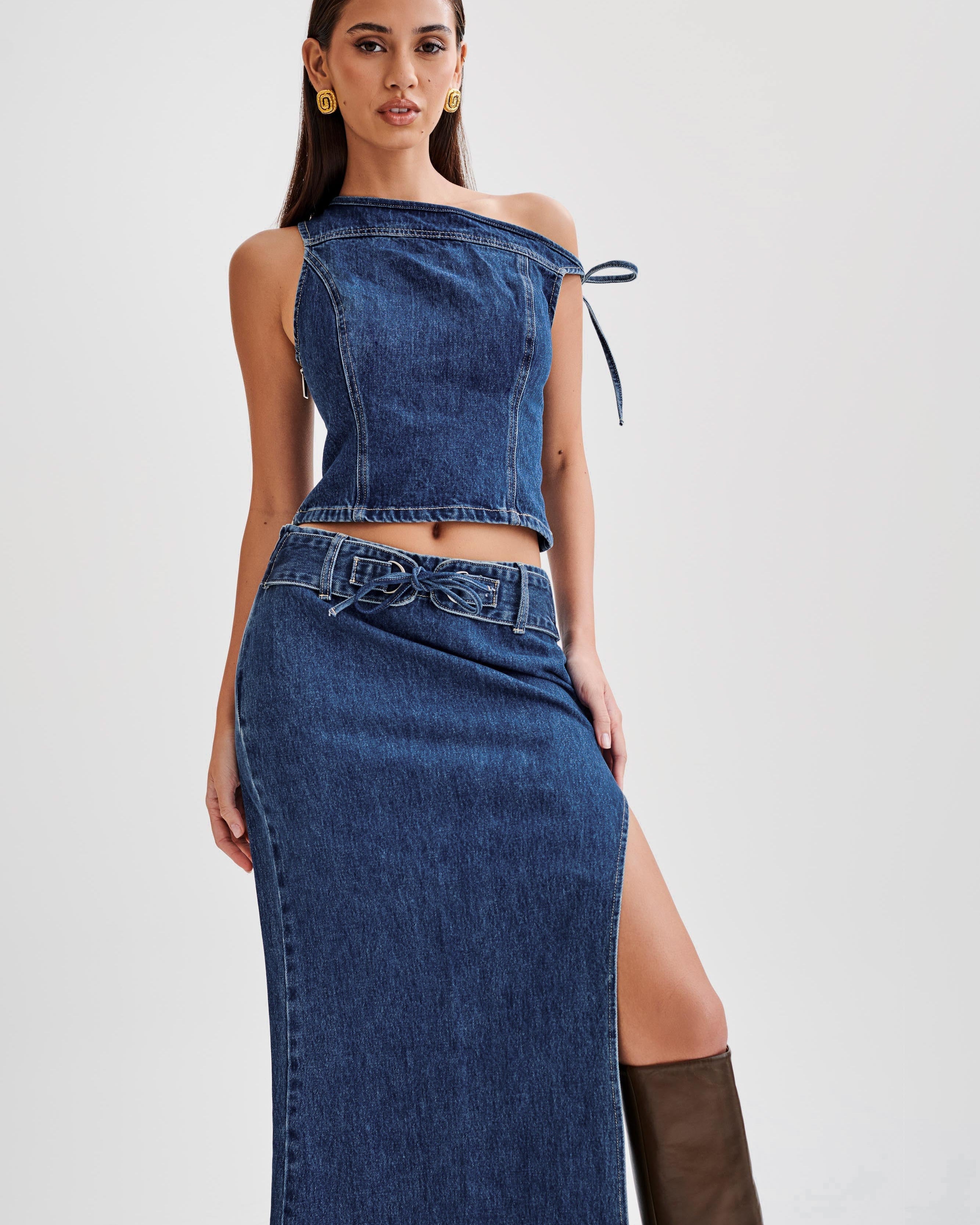 Ramsey Denim Düşük Omuz Üst