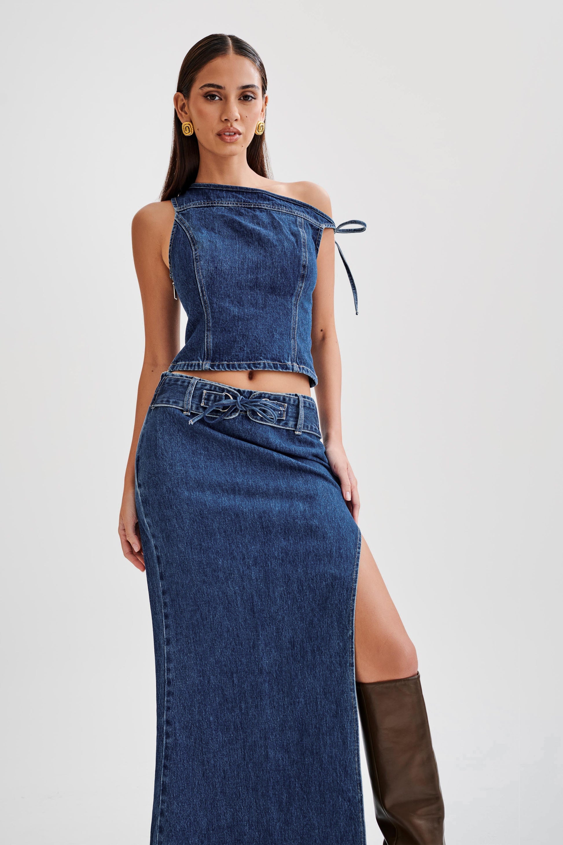 Ramsey Denim Düşük Omuz Üst