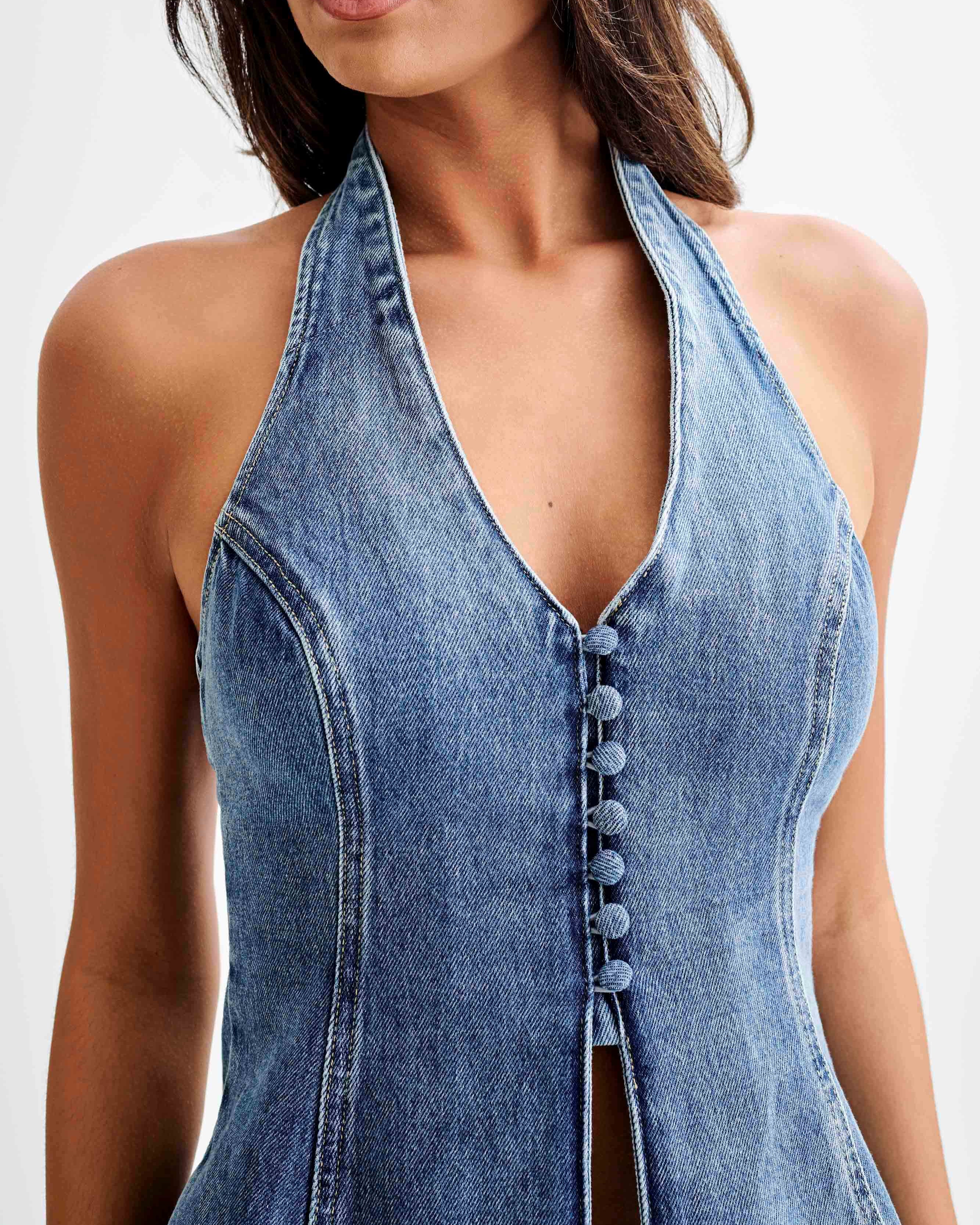 Clarenne Halter Denim Üst
