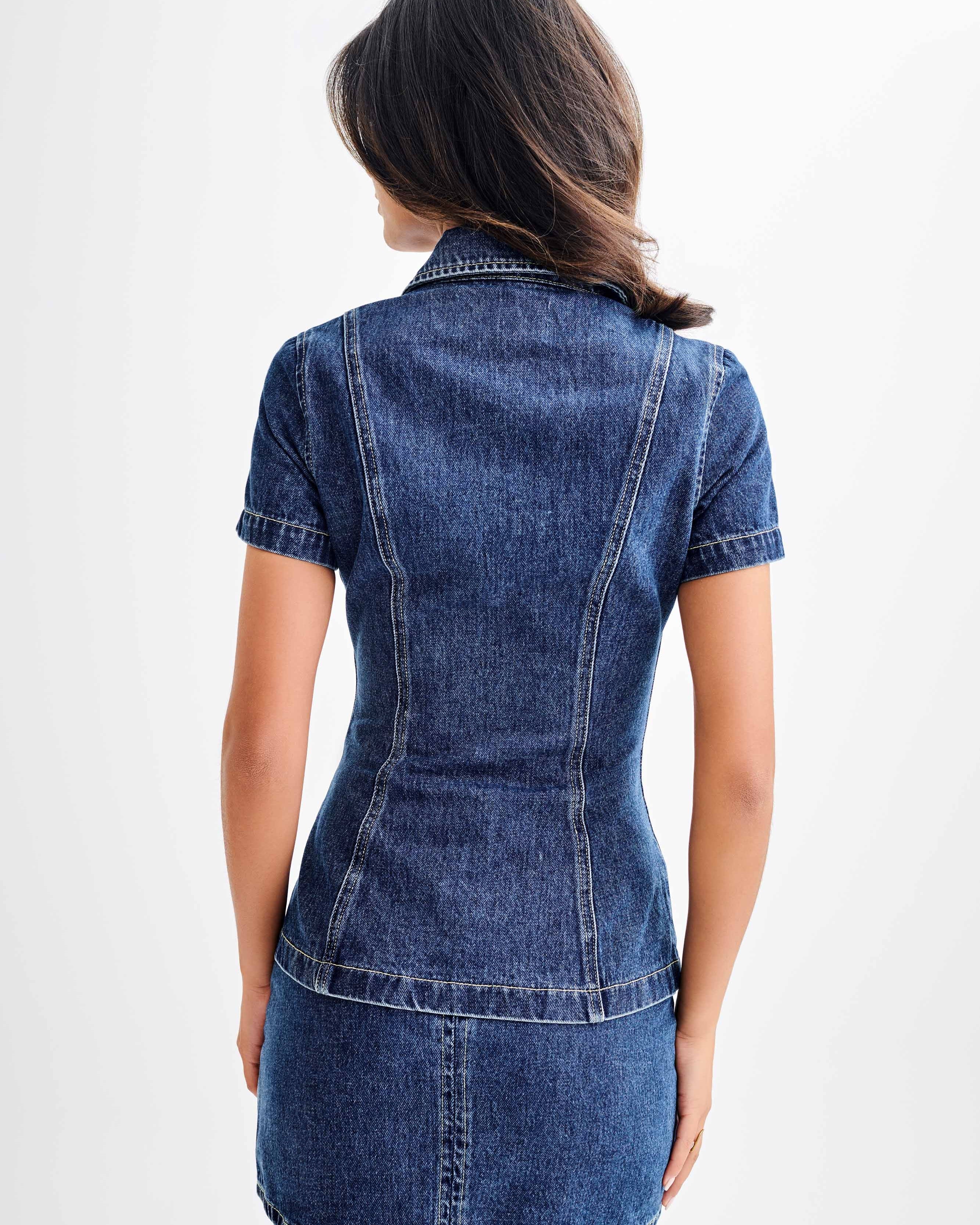 Ellie Denim Kısa Kollu Üst