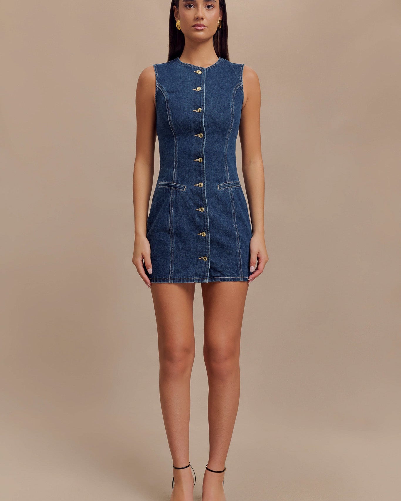 Jane Düğmeli Denim Mini Elbise