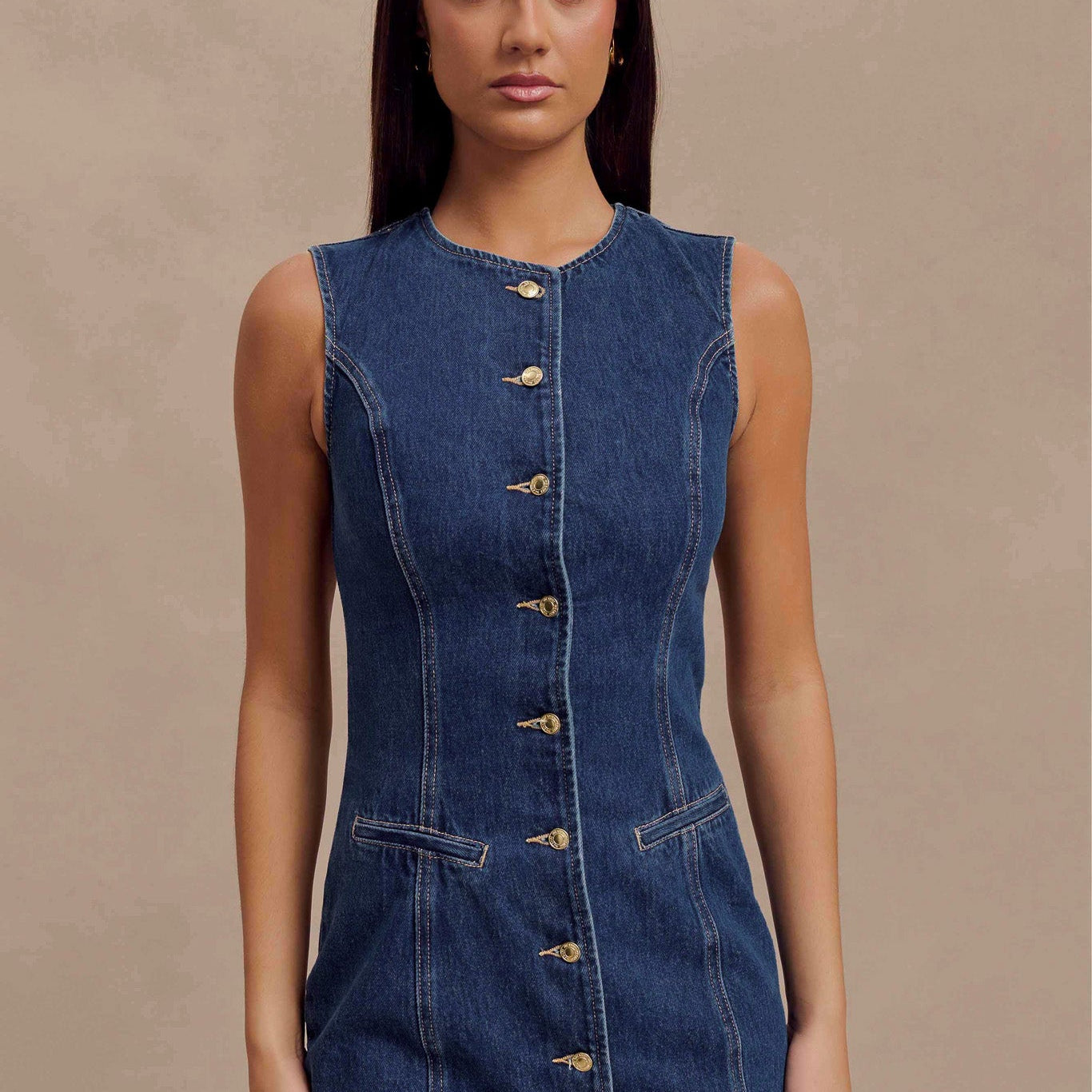 Jane Düğmeli Denim Mini Elbise