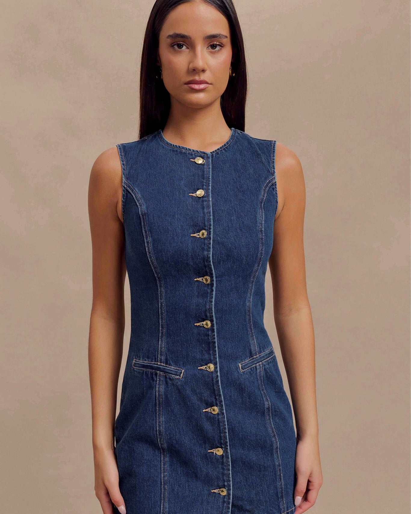 Jane Düğmeli Denim Mini Elbise