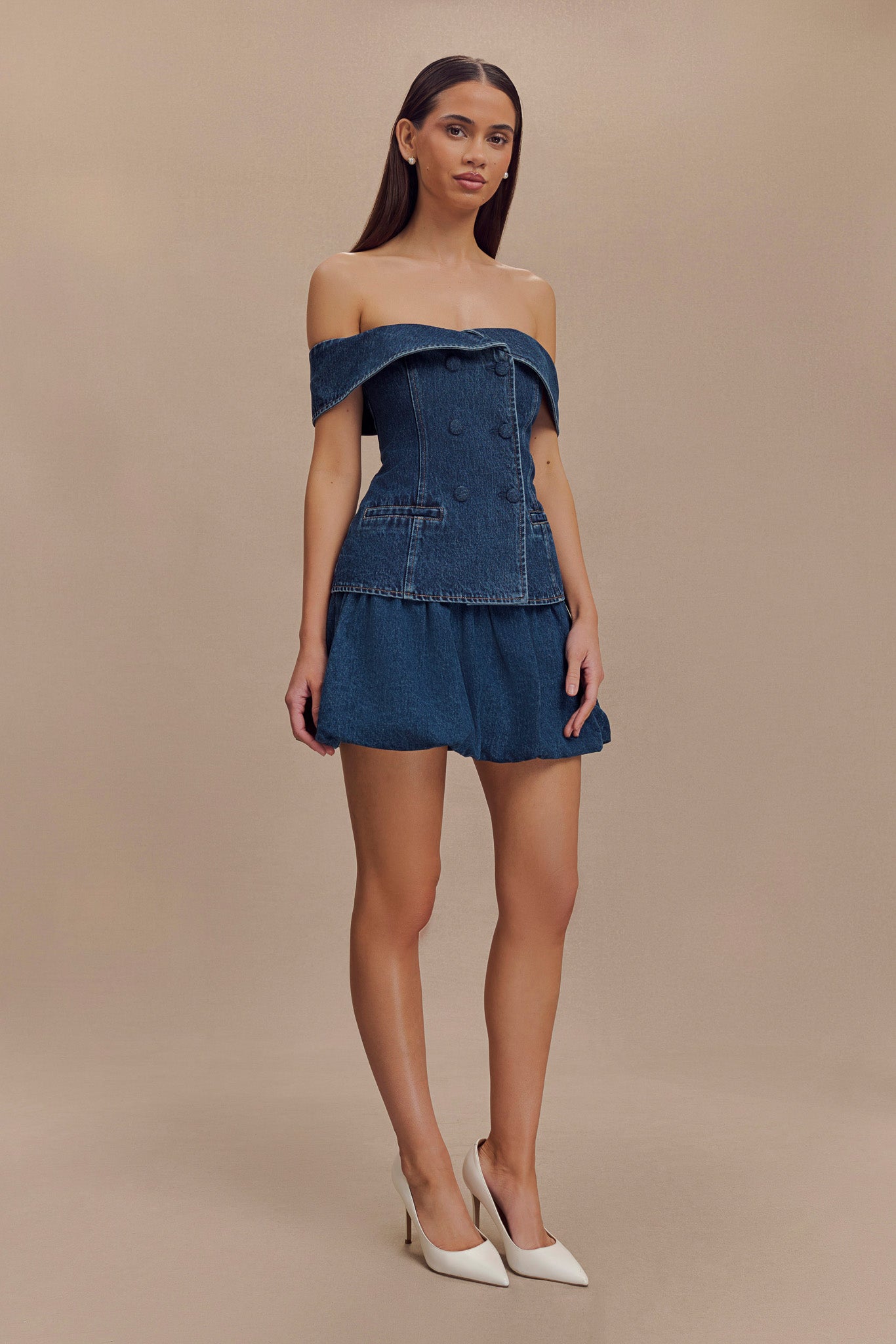 Krista Denim Düşük Omuz Üst