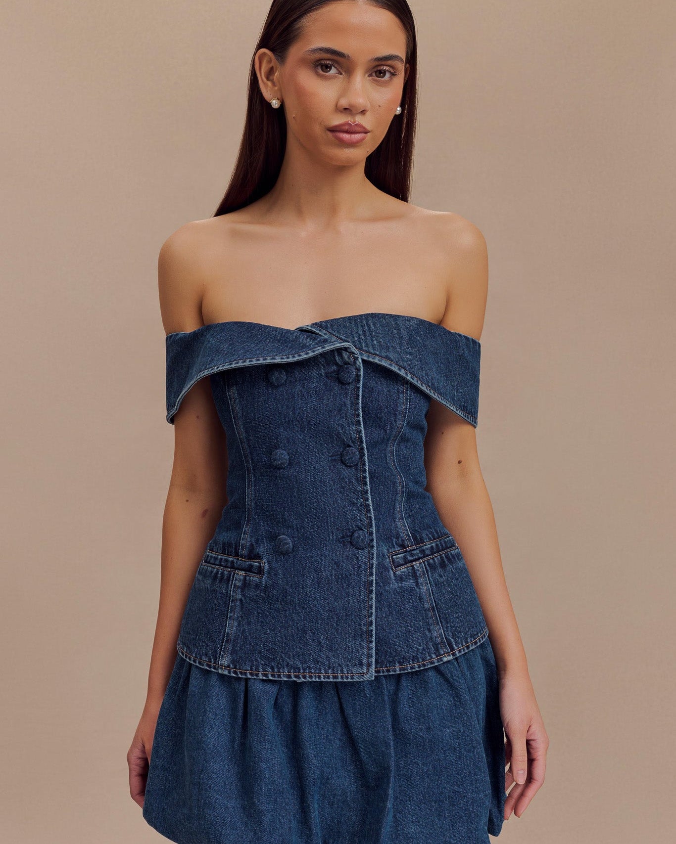 Krista Denim Düşük Omuz Üst
