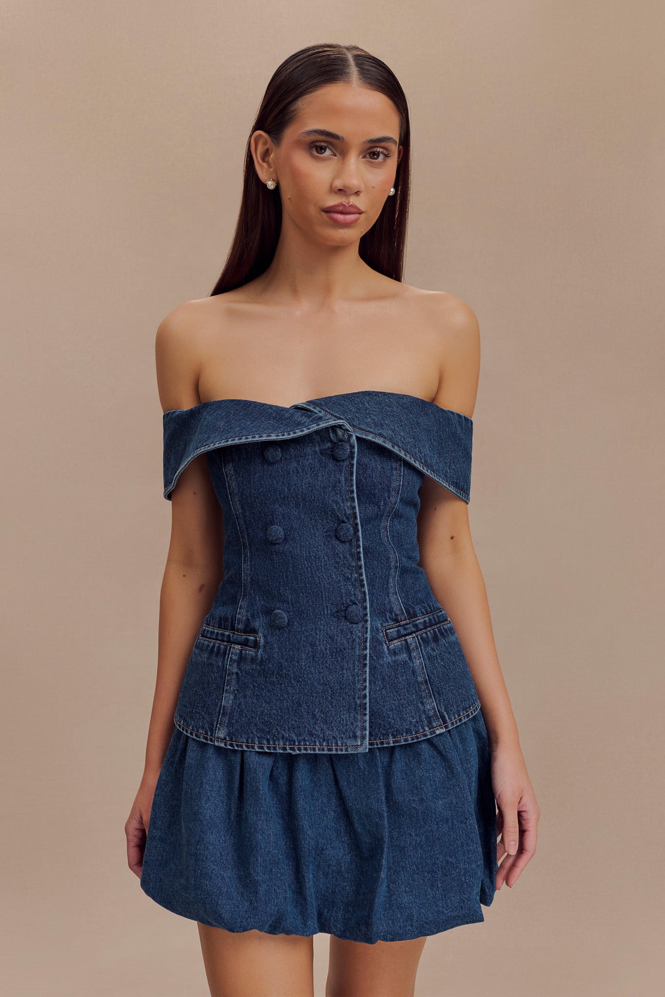 Krista Denim Düşük Omuz Üst