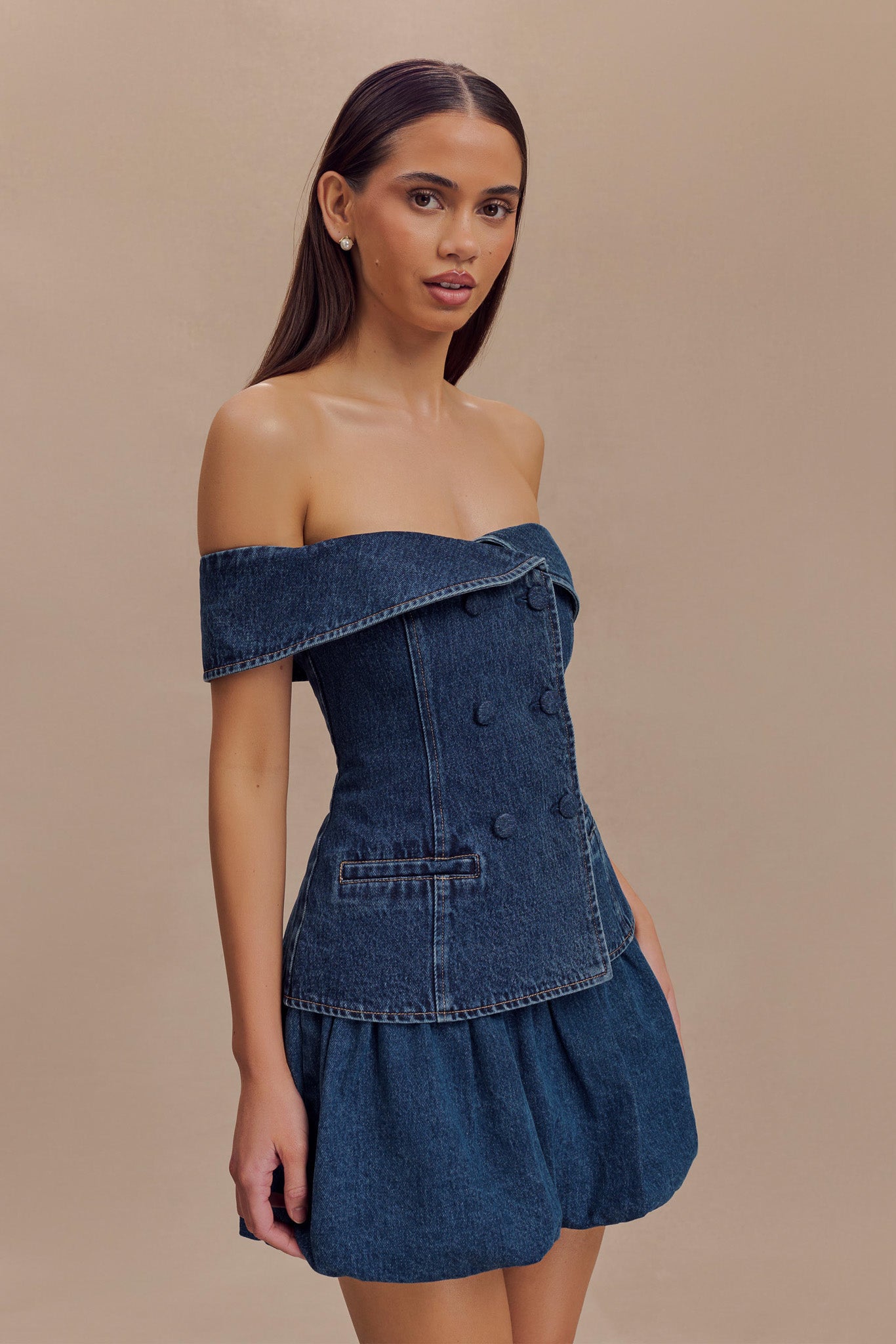 Krista Denim Düşük Omuz Üst