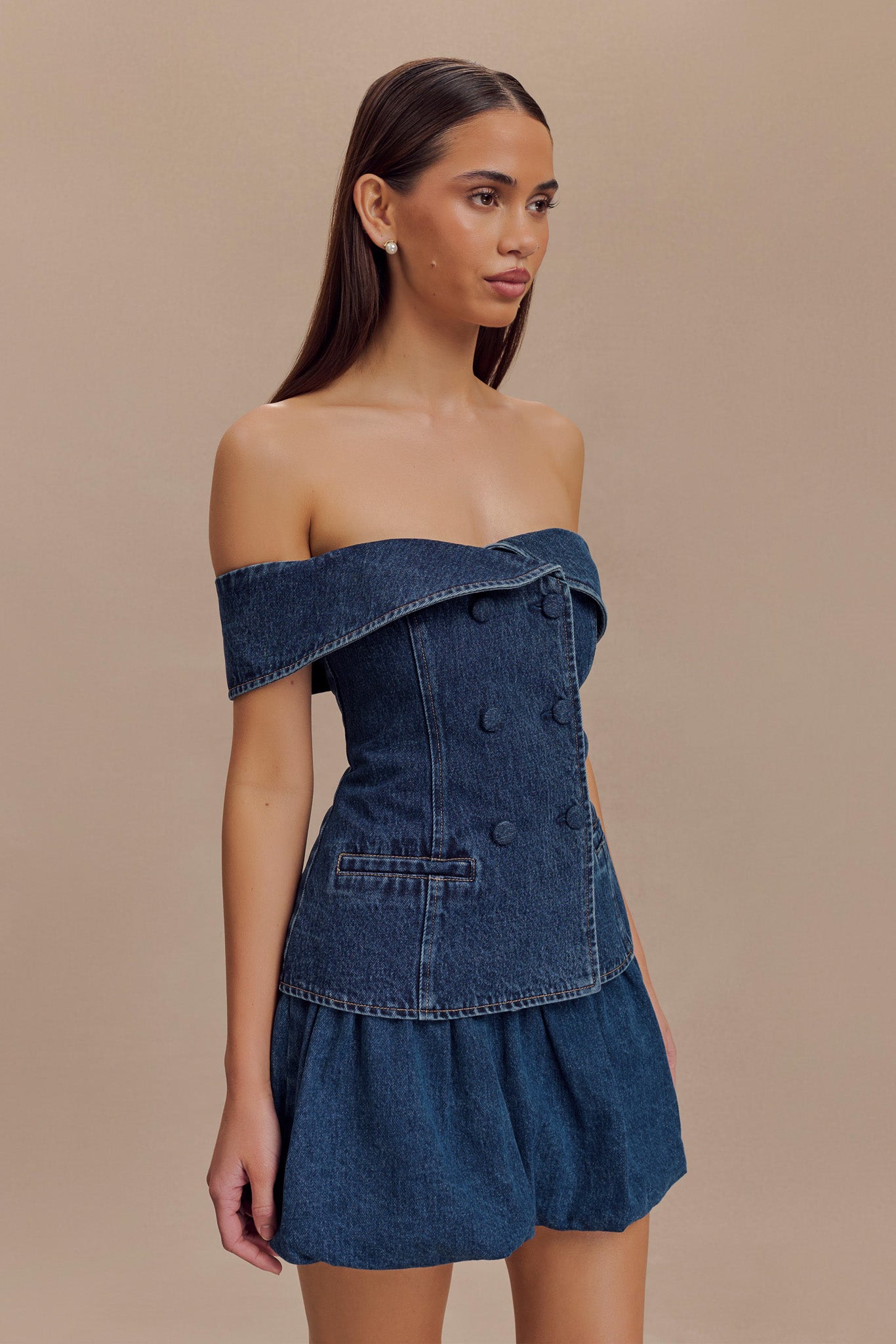Krista Denim Düşük Omuz Üst