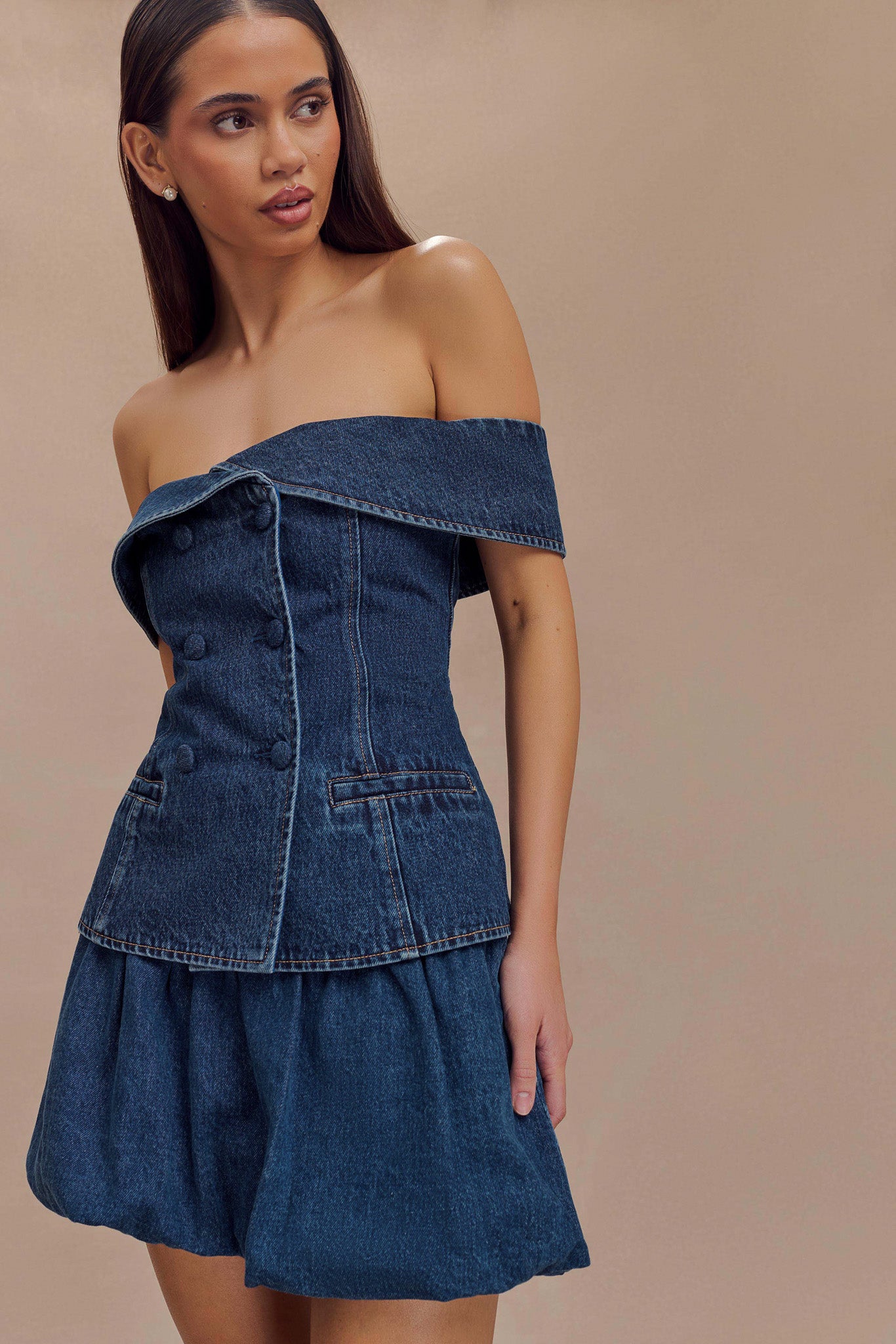 Krista Denim Düşük Omuz Üst