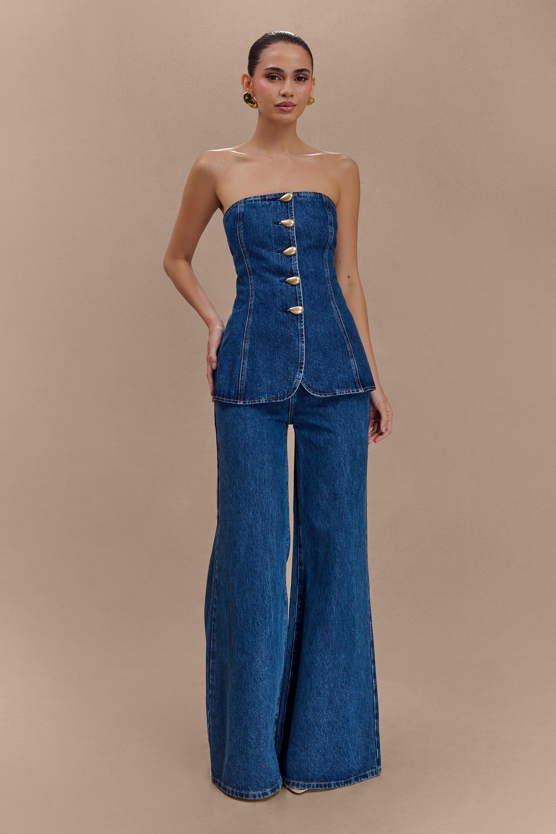 Alira Straplez Denim Üst