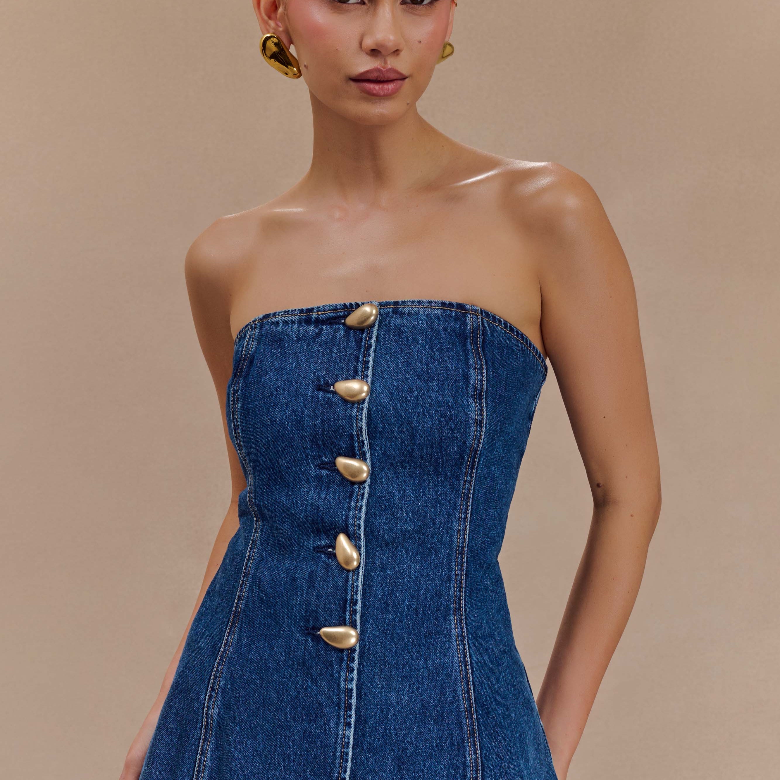 Alira Straplez Denim Üst