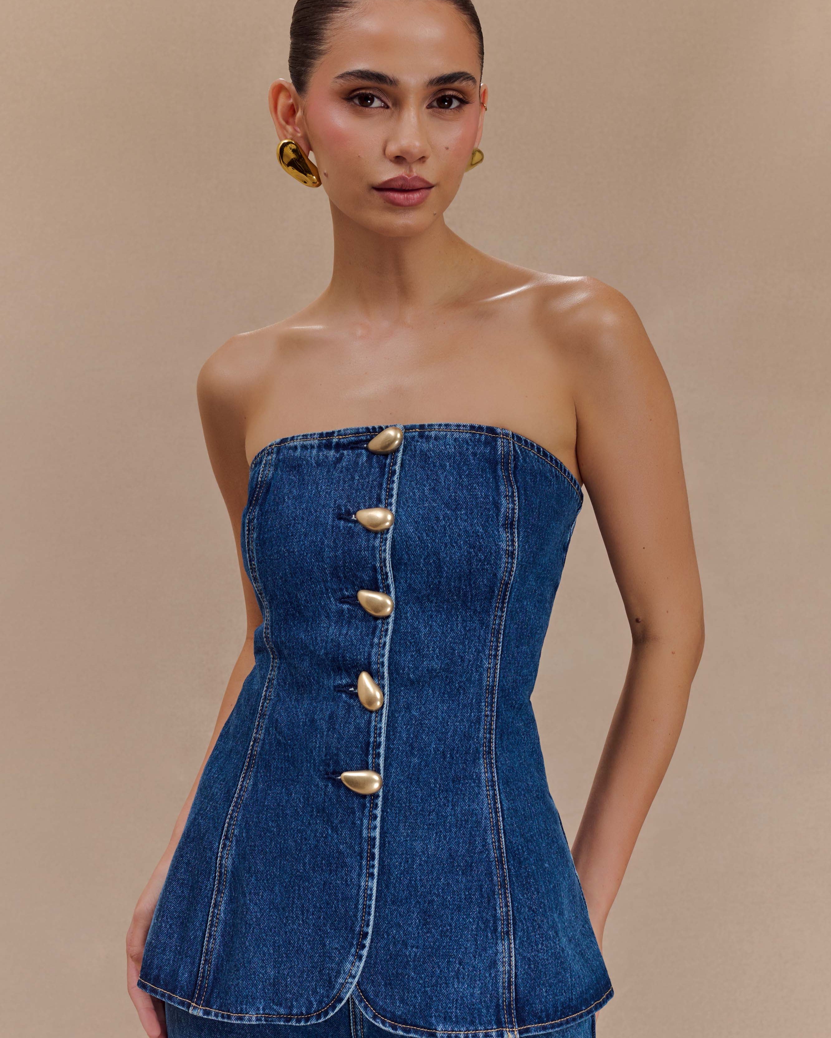 Alira Straplez Denim Üst