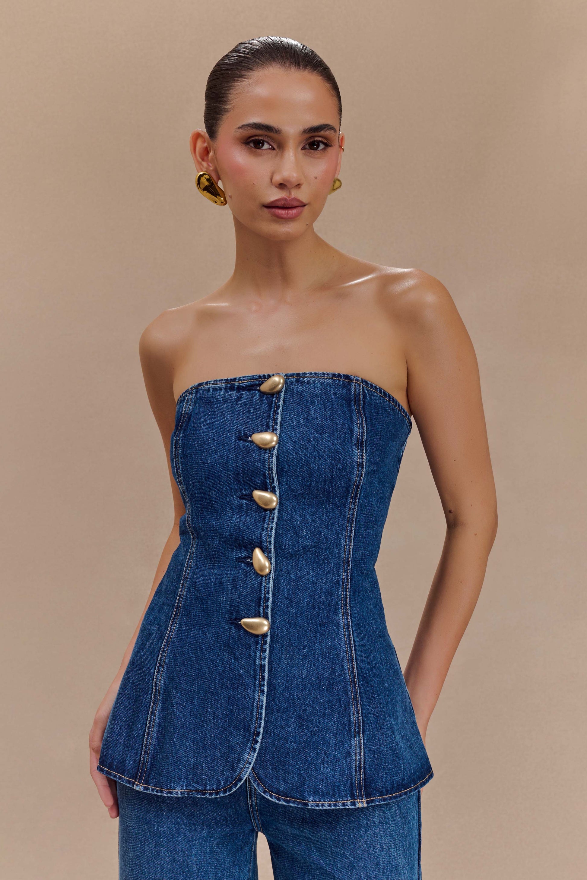 Alira Straplez Denim Üst