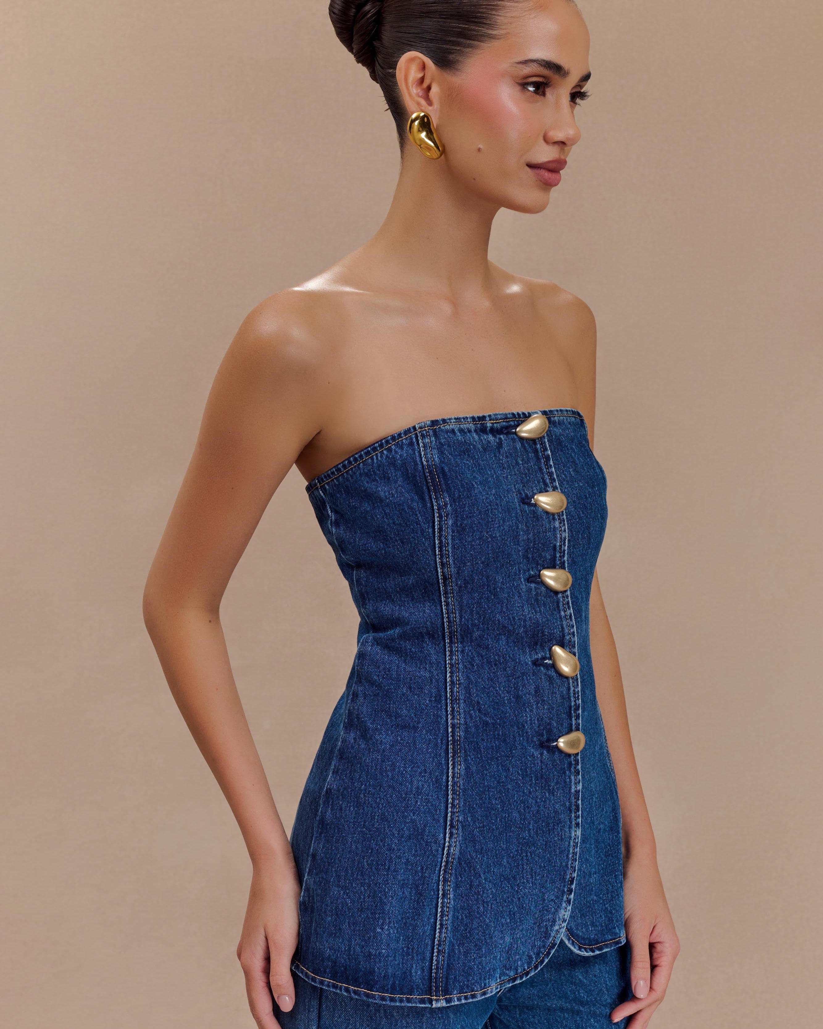Alira Straplez Denim Üst
