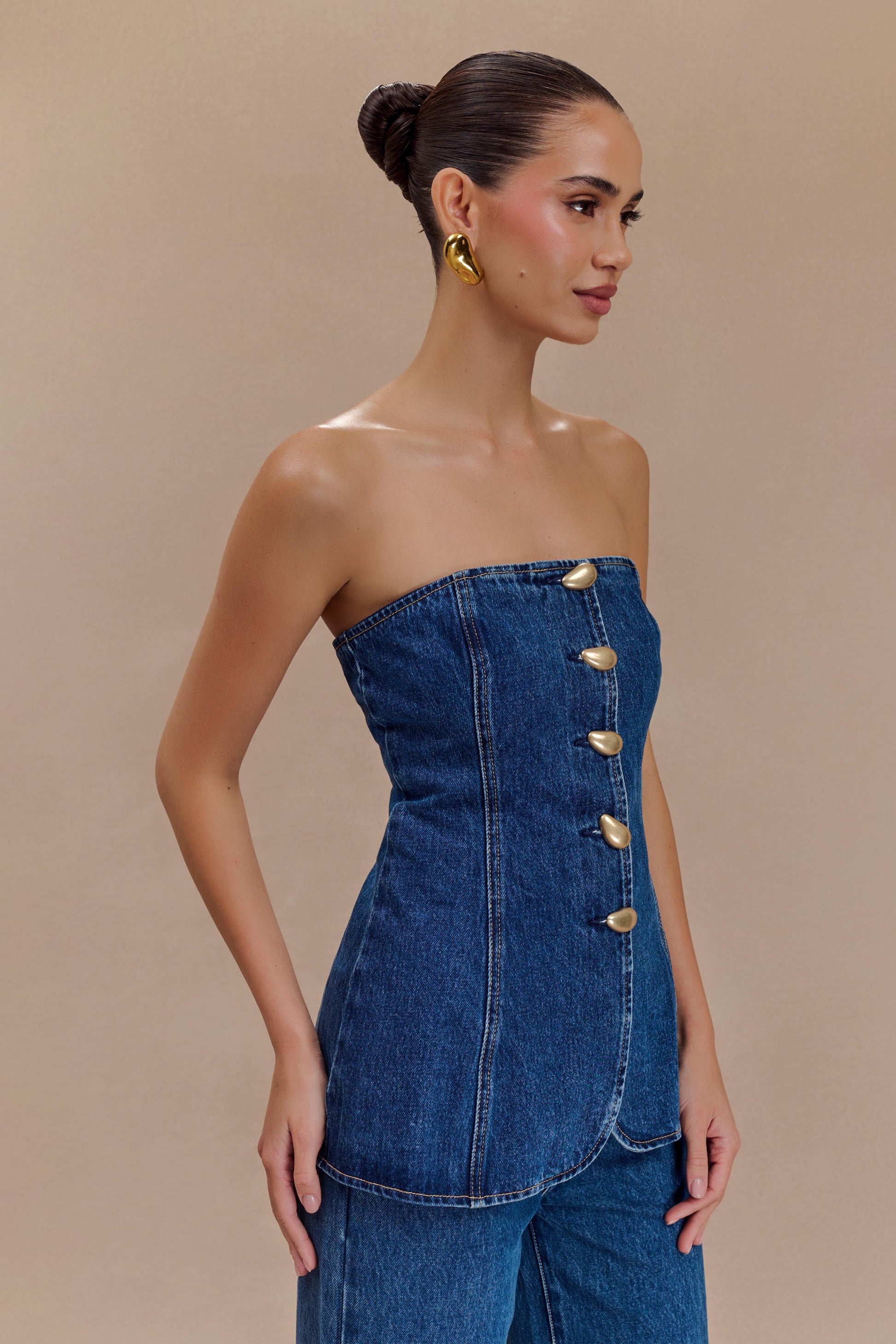 Alira Straplez Denim Üst