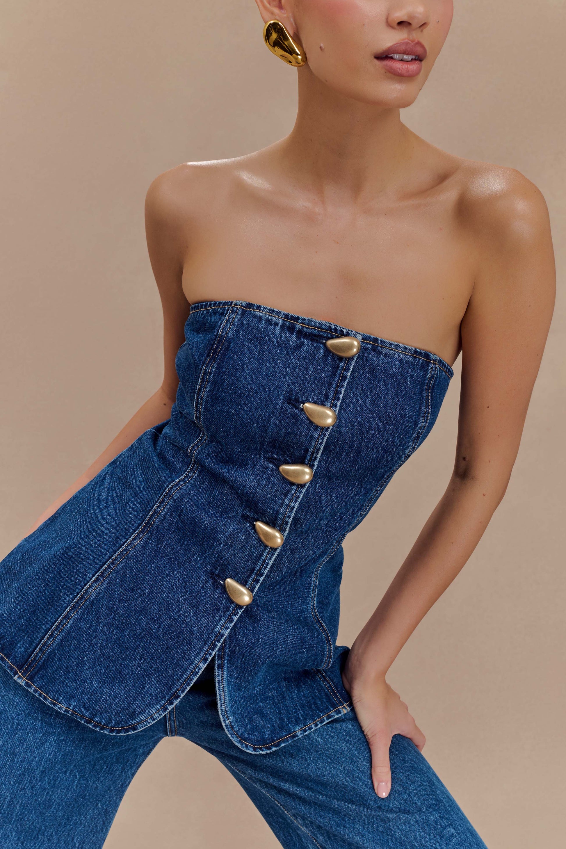 Alira Straplez Denim Üst