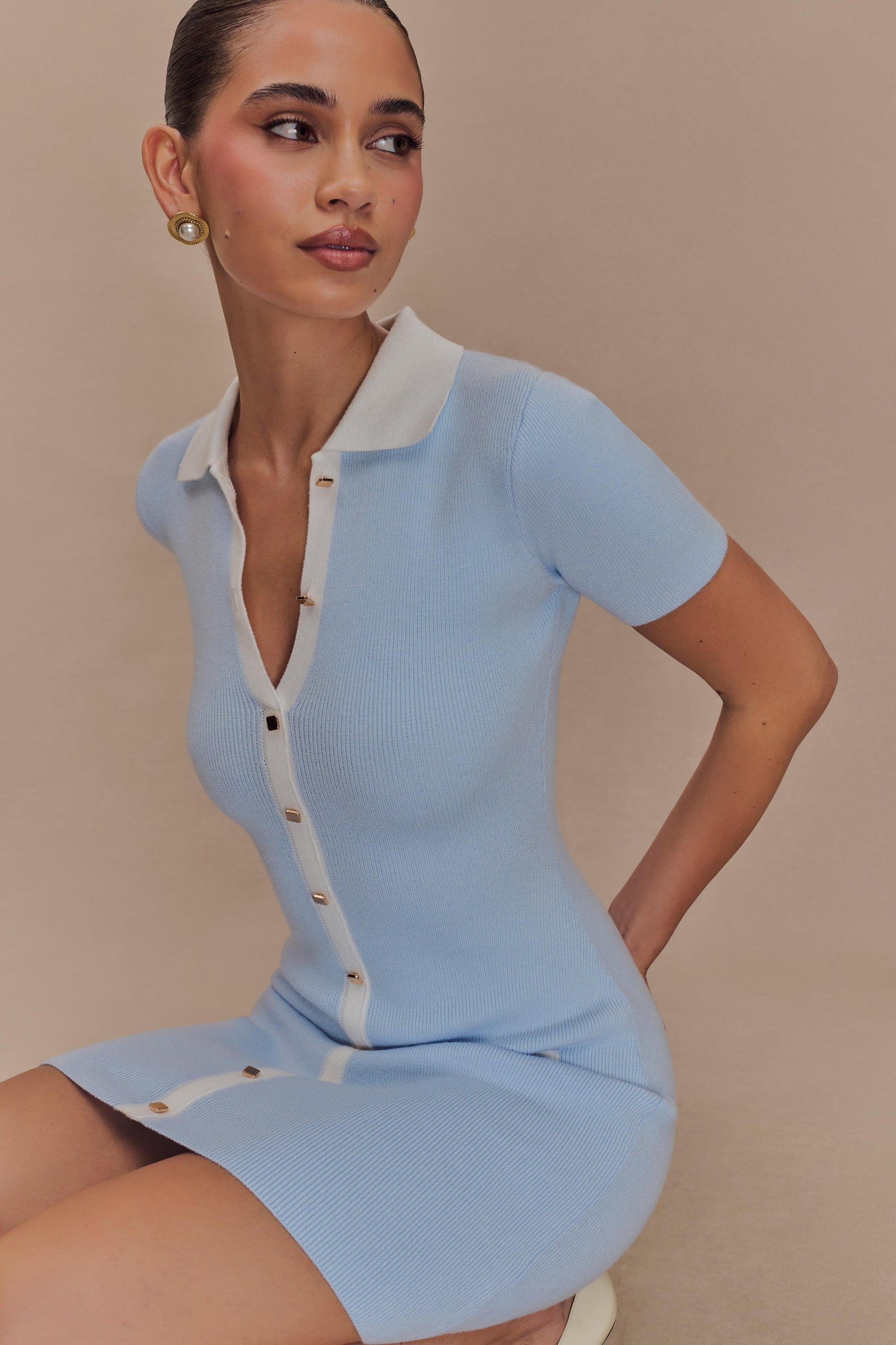 Alise Kontrast Mini Elbise