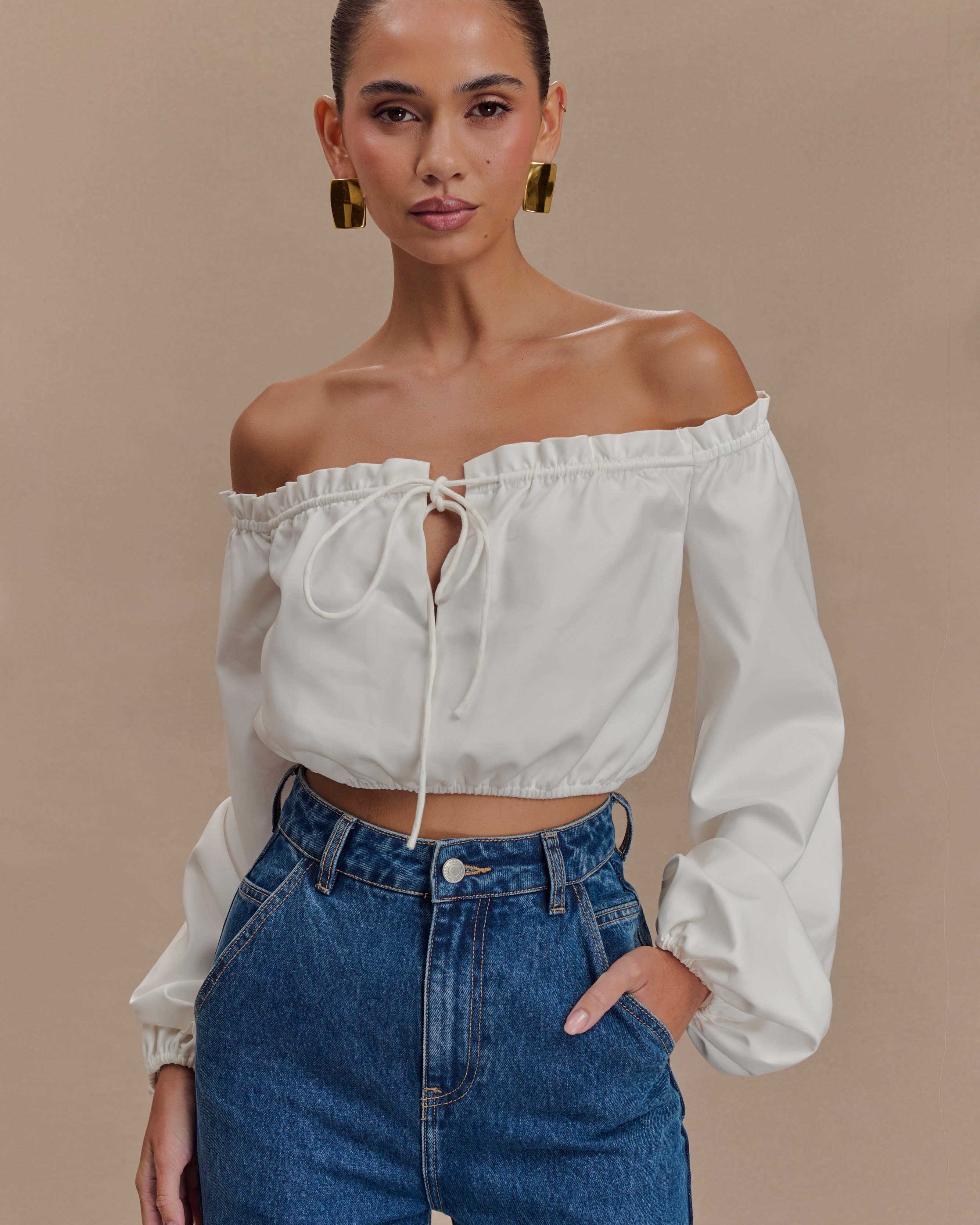 Salome Kayık Yaka Crop Bluz