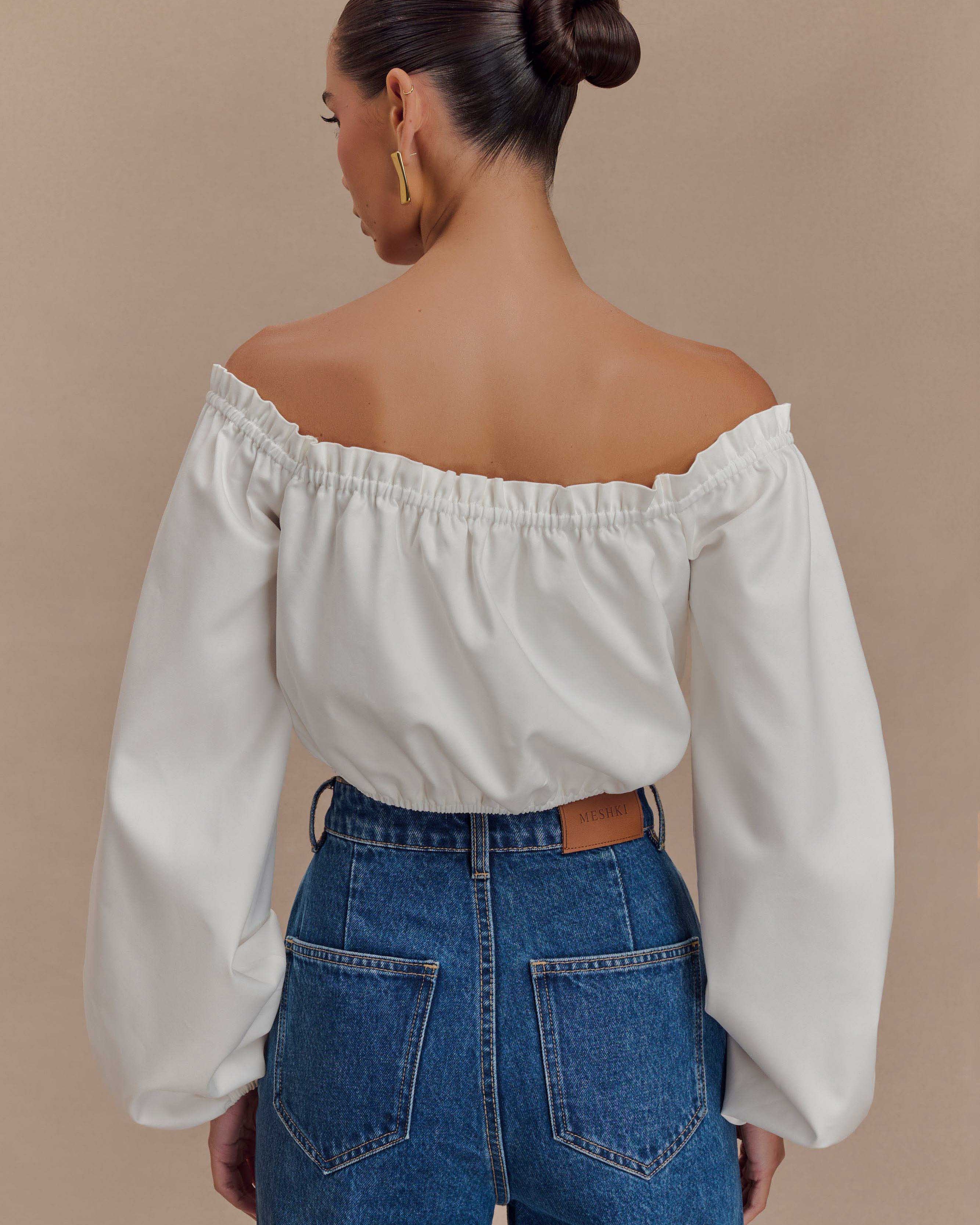 Salome Kayık Yaka Crop Bluz