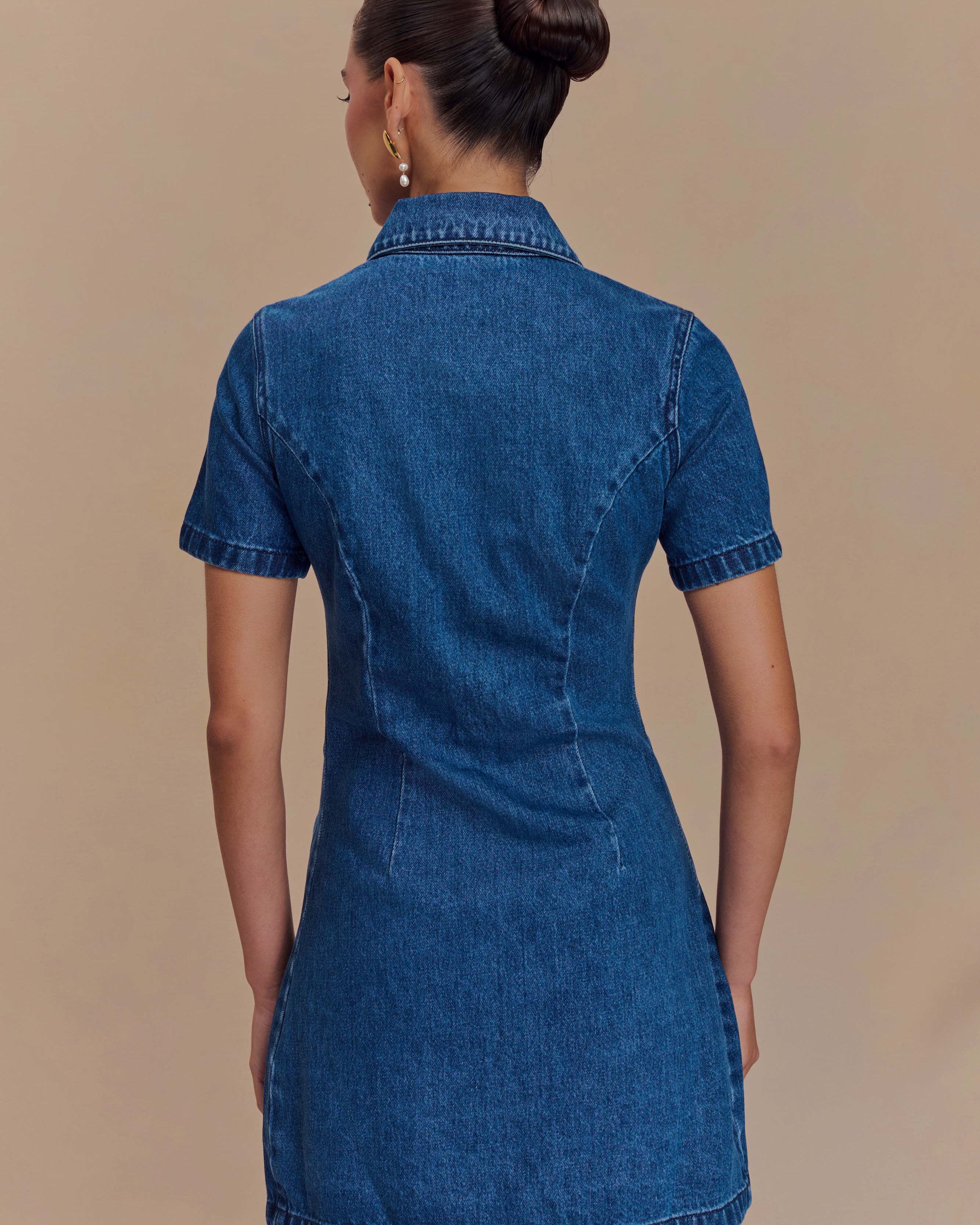 Olina Denim Düğmeli Mini Elbise