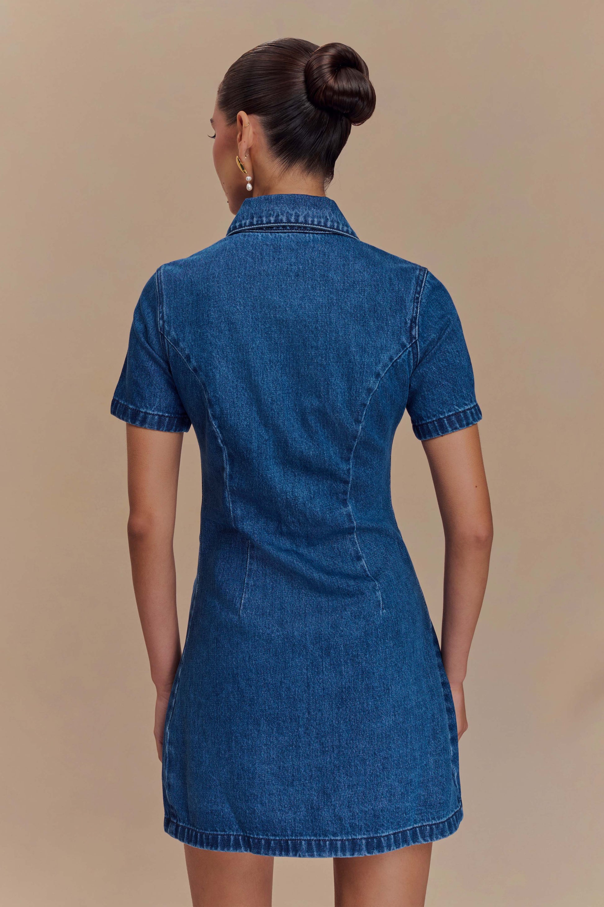 Olina Denim Düğmeli Mini Elbise