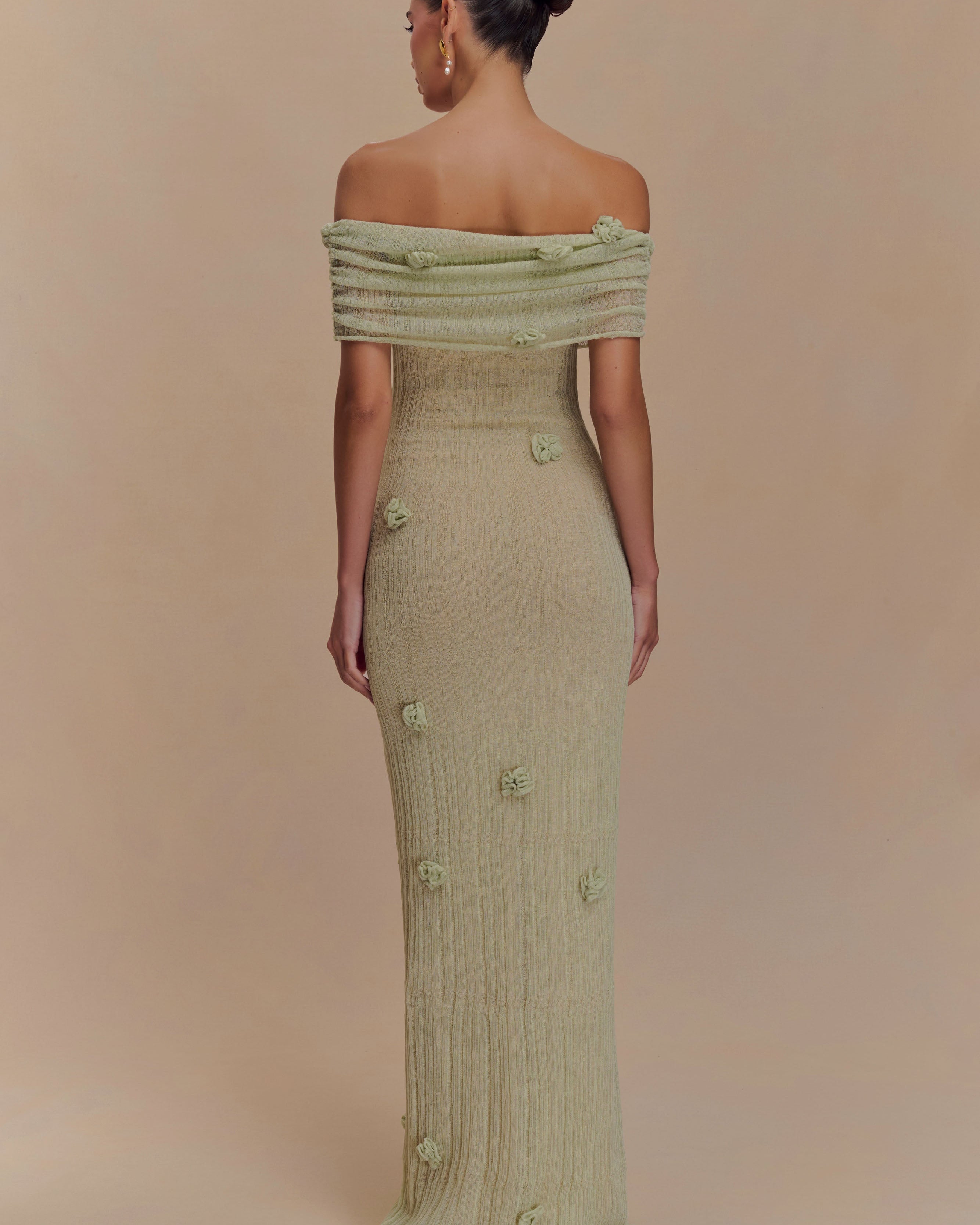 ROF Brynn Orkide Örgü Maxi Elbise - Pastel Yeşil