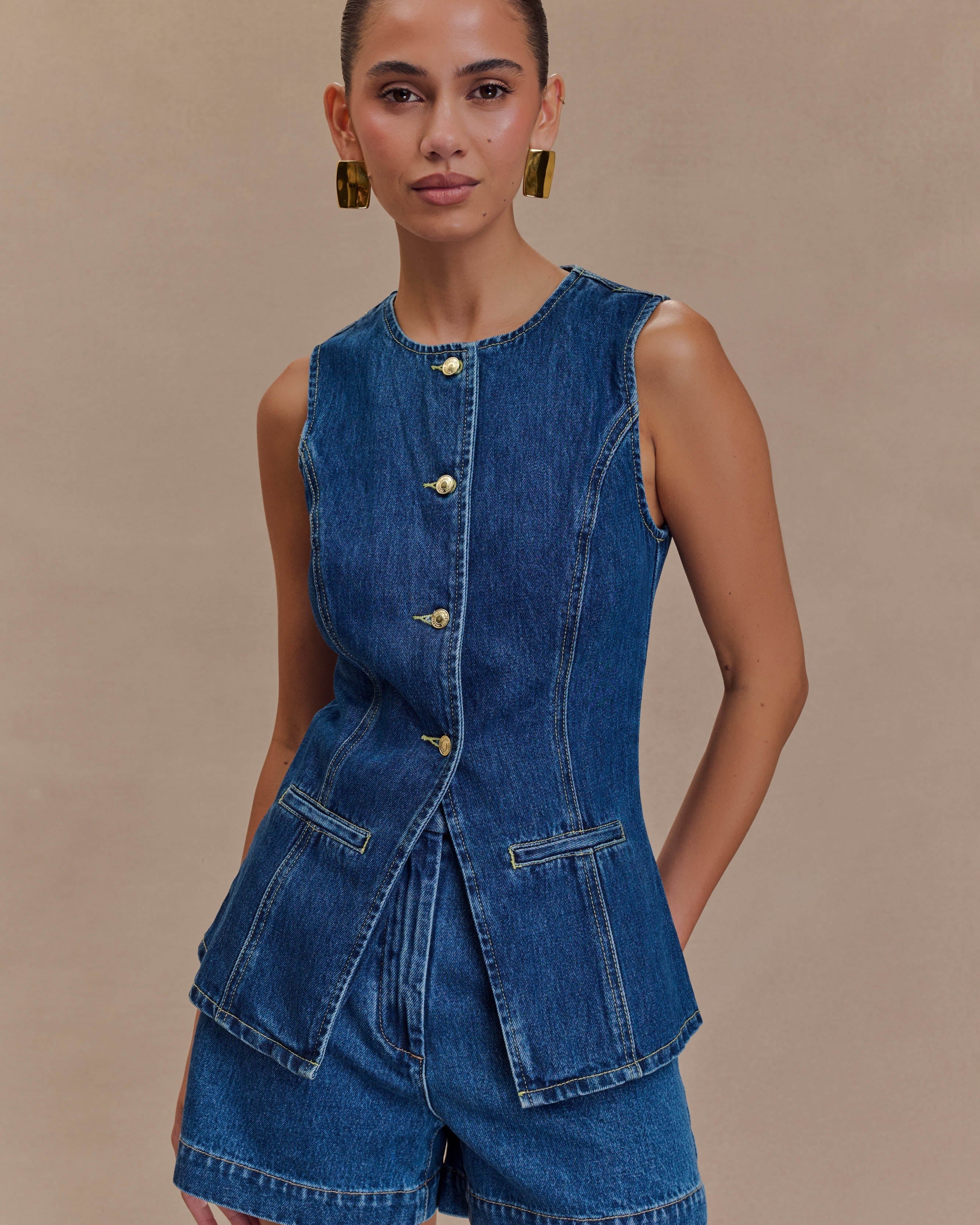 Abel Denim Düğmeli Üst