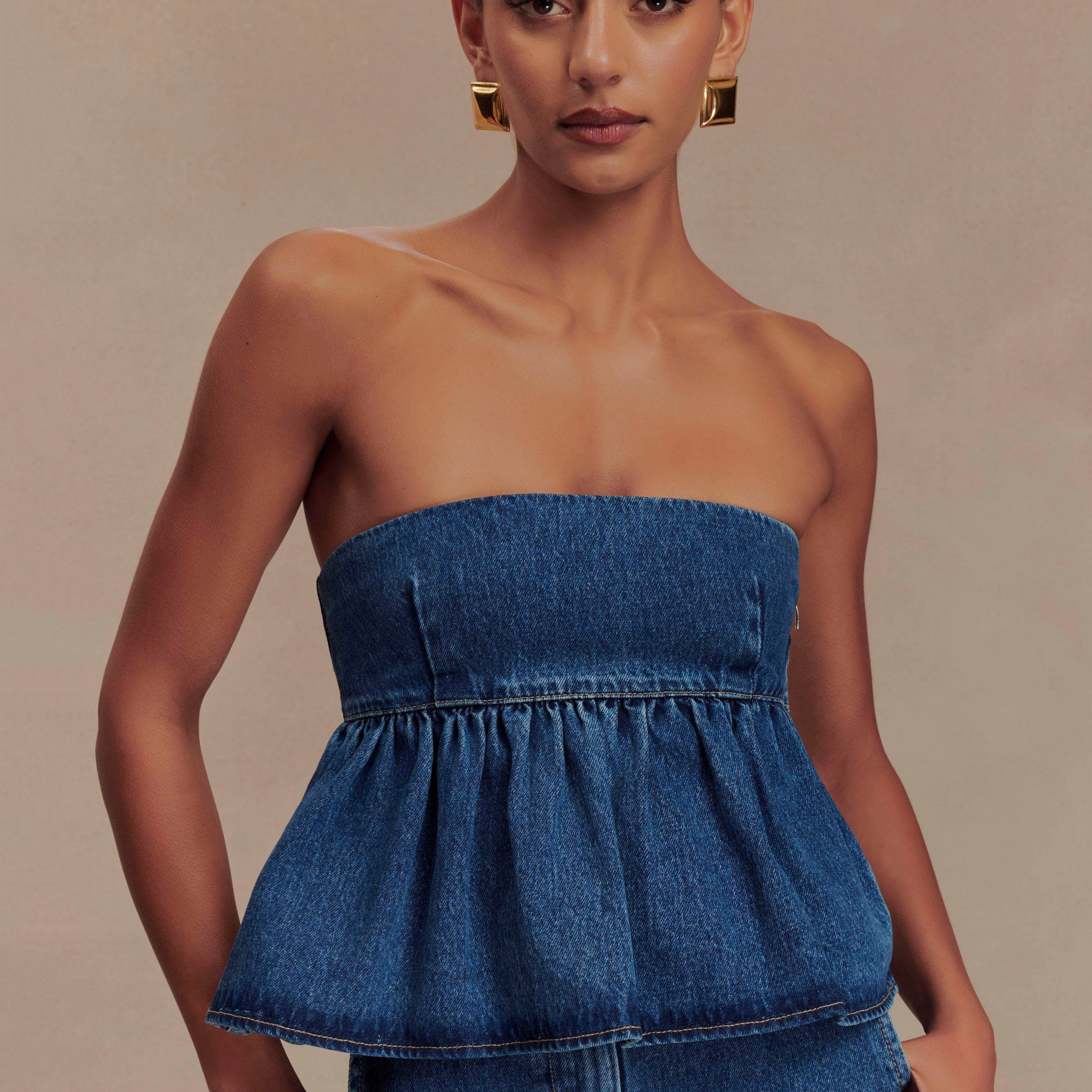 Elviah Straplez Denim Üst