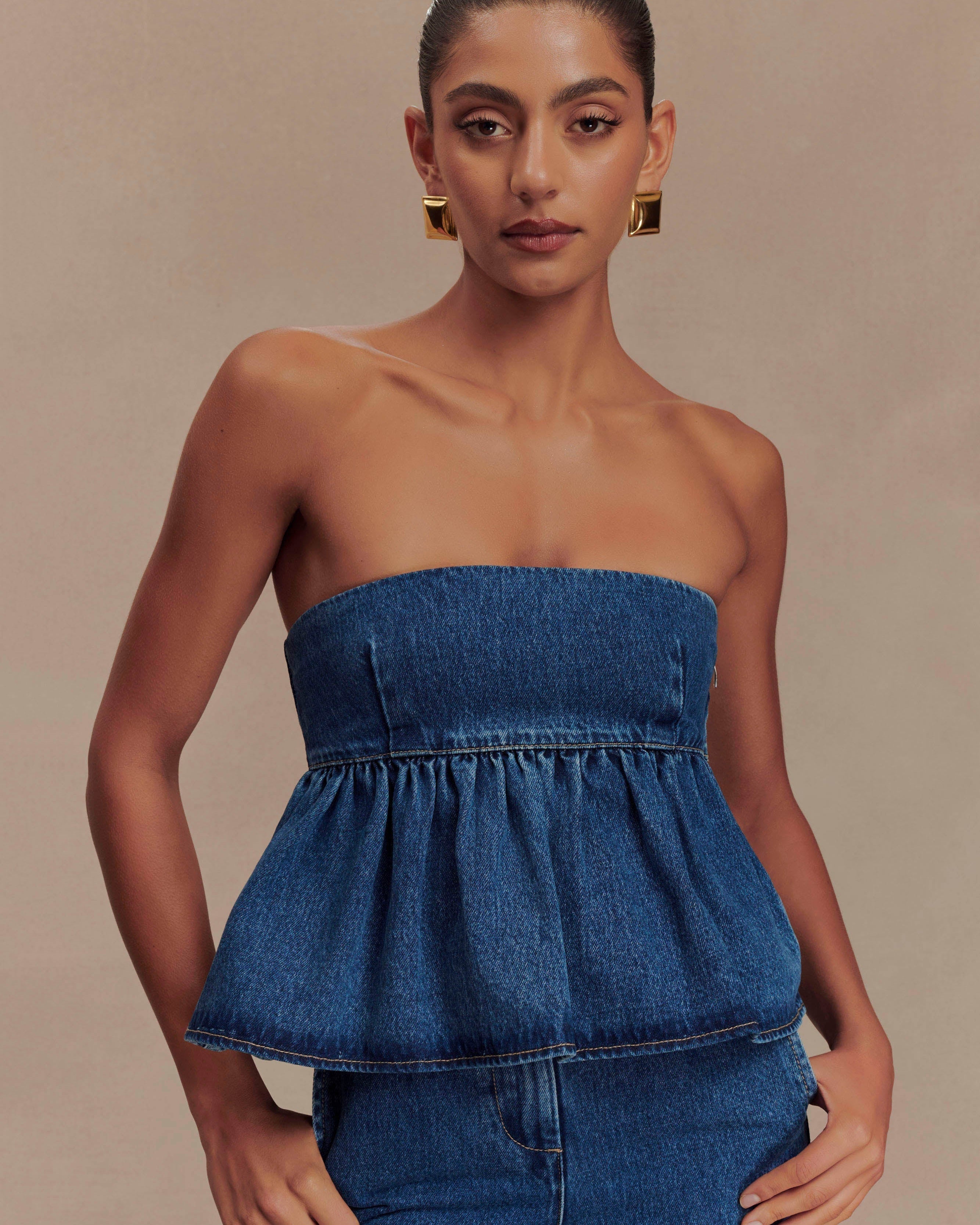 Elviah Straplez Denim Üst