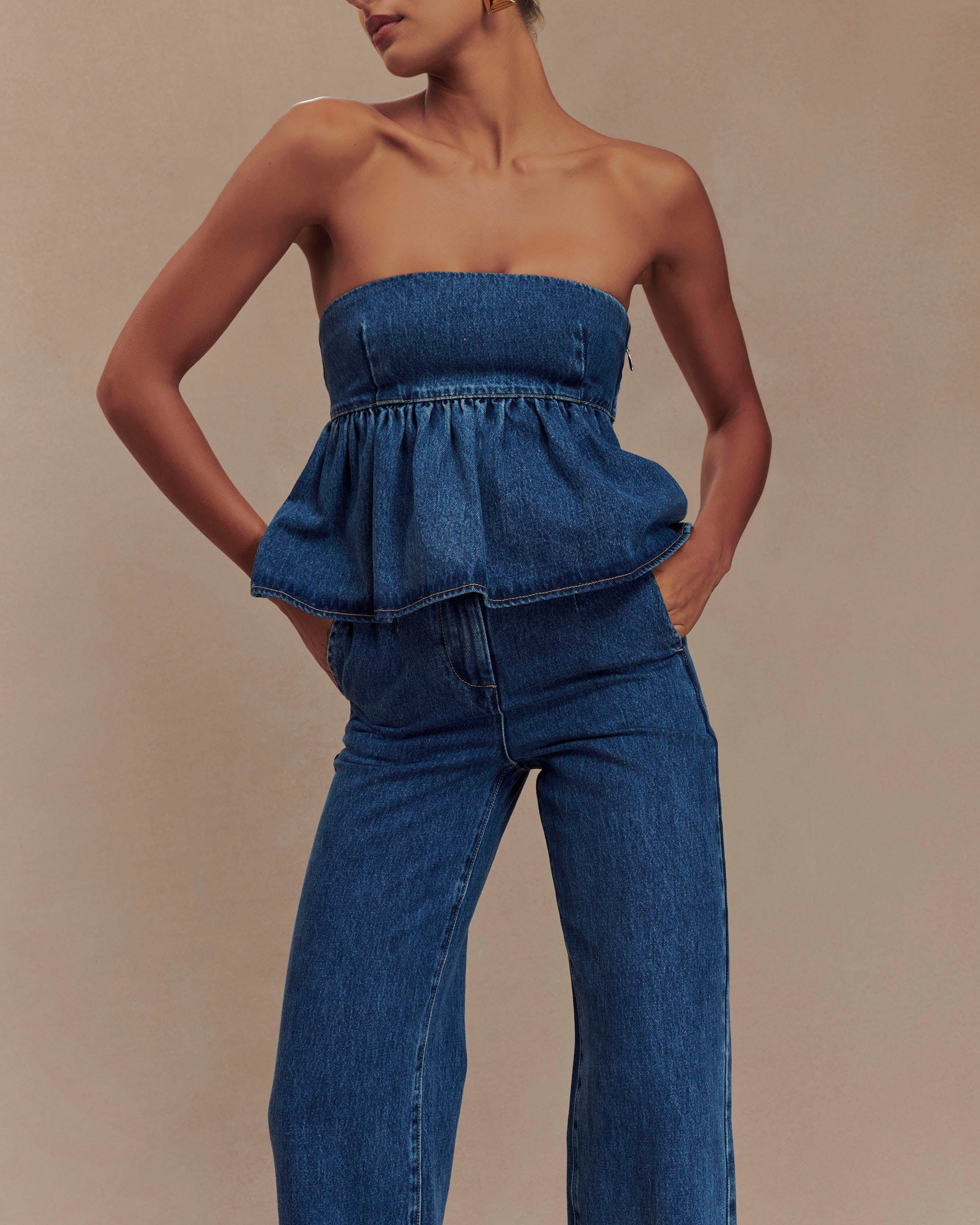 Elviah Straplez Denim Üst