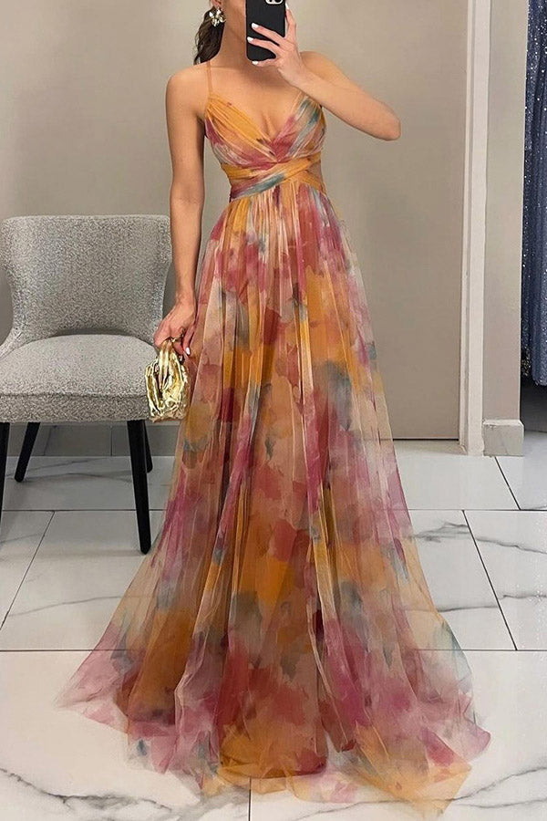 Dalia Çiçek Desenli V Yaka Maxi Elbise