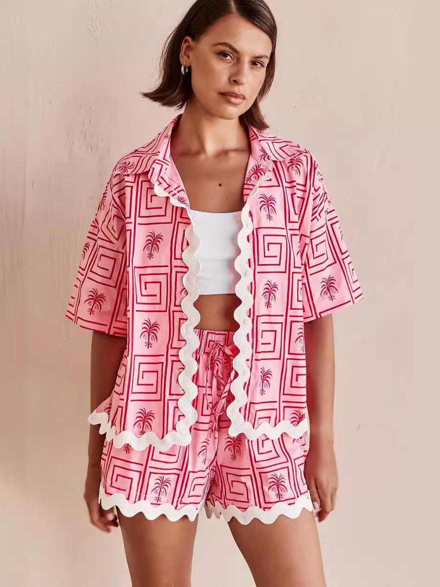 Solenne Baskılı Kısa Kollu Gömlek ve Şort Takım