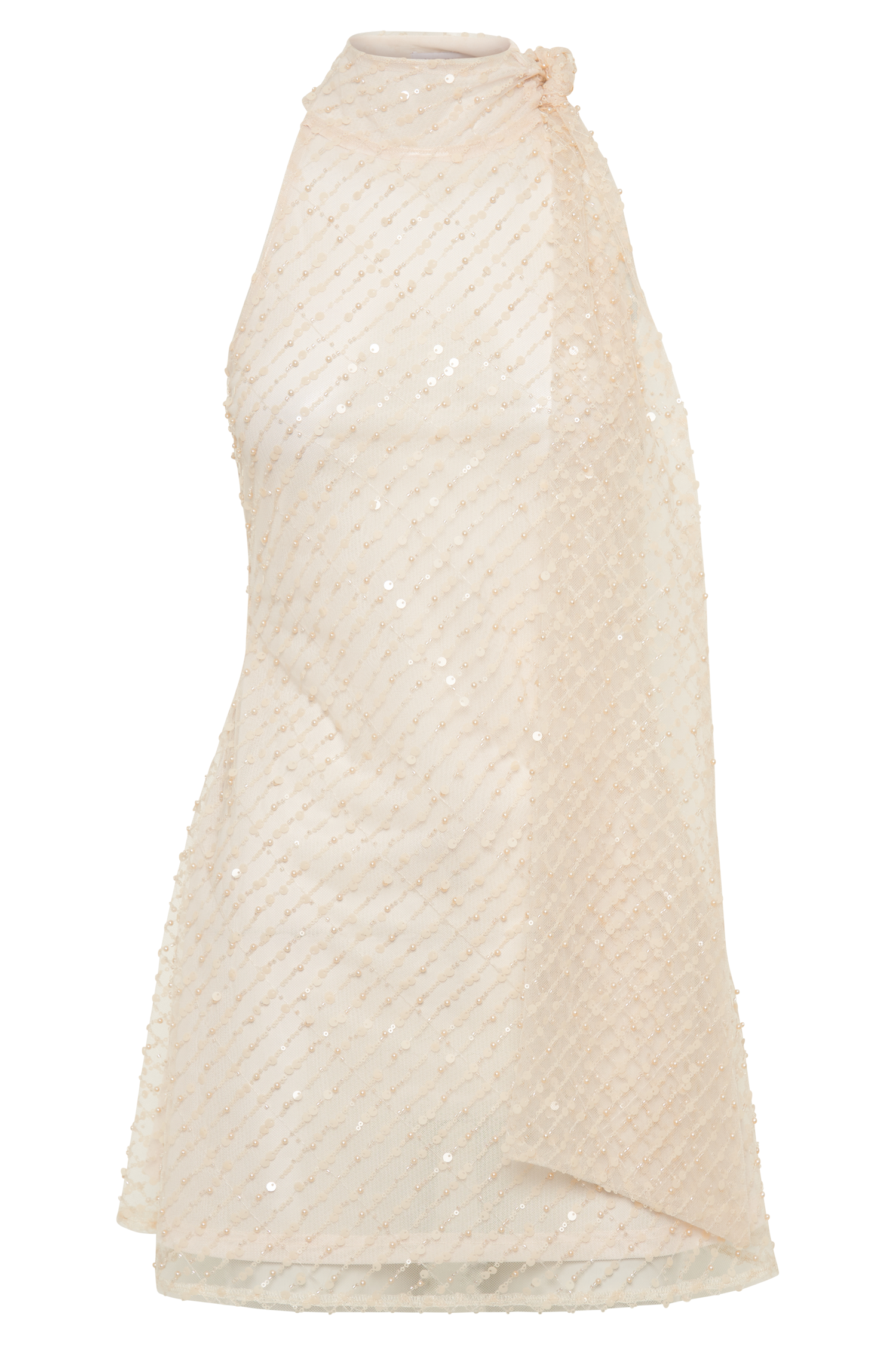 ROF Aubriella Bağcıklı Payet Boyundan Bağlamalı Mini Elbise - Buttercream