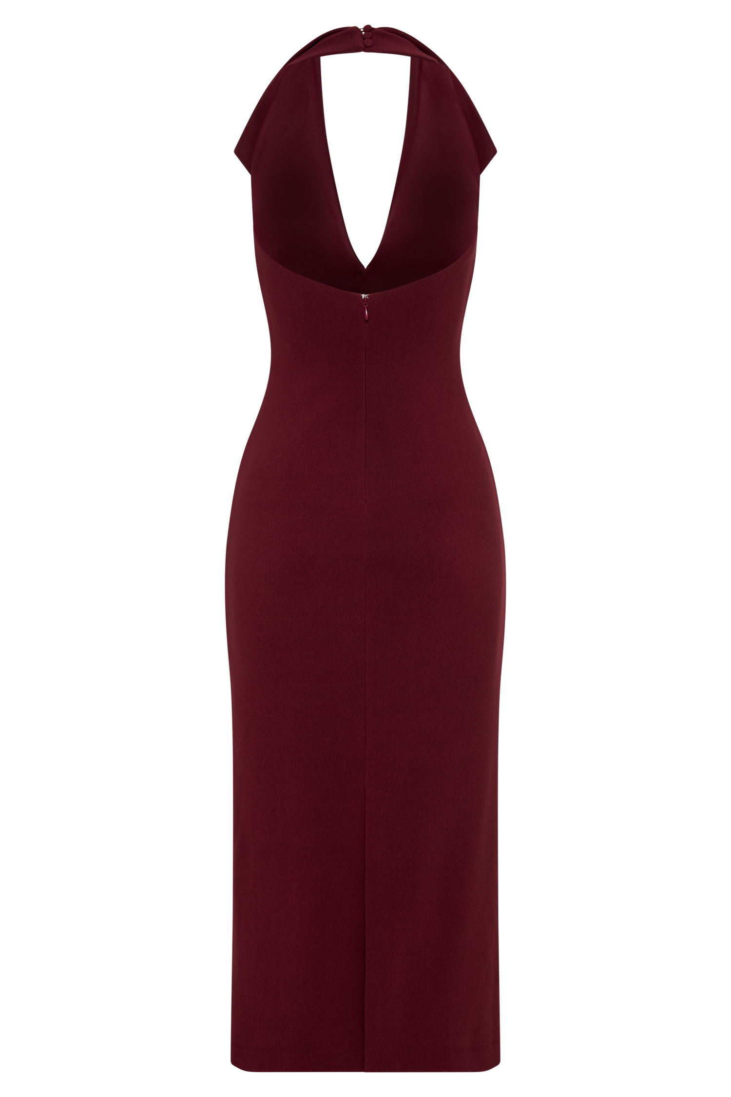 ROF Annita Krep Boyundan Bağlamalı Midi Elbise - Merlot