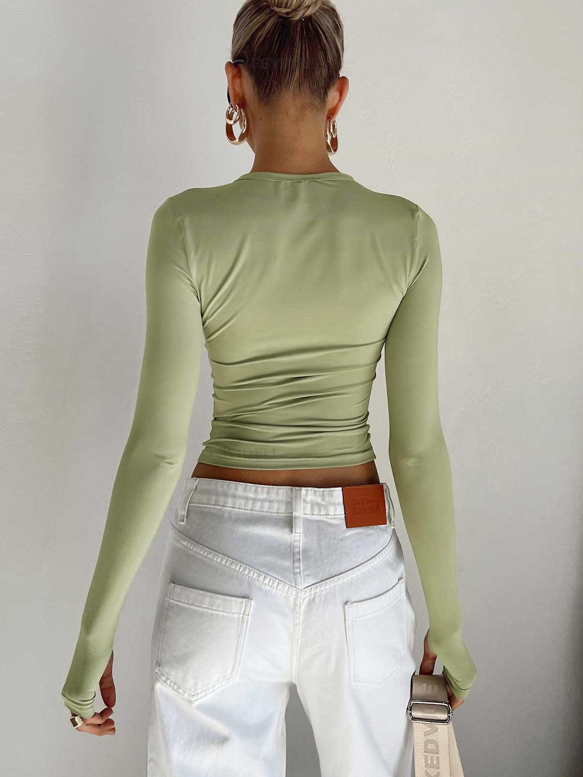 Zarif Uzun Kollu Crop Bluz