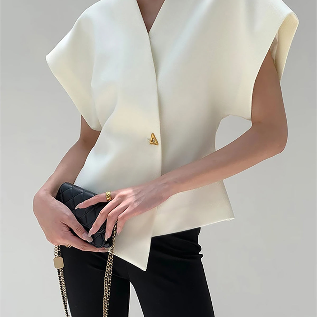 Kimono Model V Yaka Tek Düğmeli Bluz