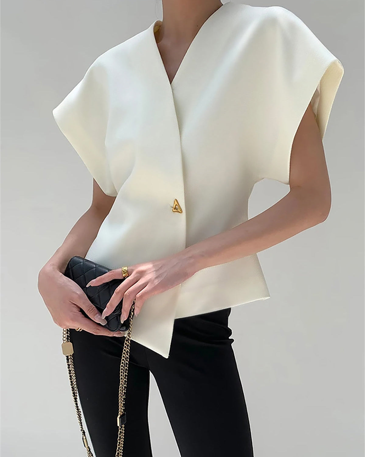 Kimono Model V Yaka Tek Düğmeli Bluz