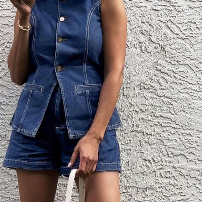 Denim Şort ve Yelek Takım