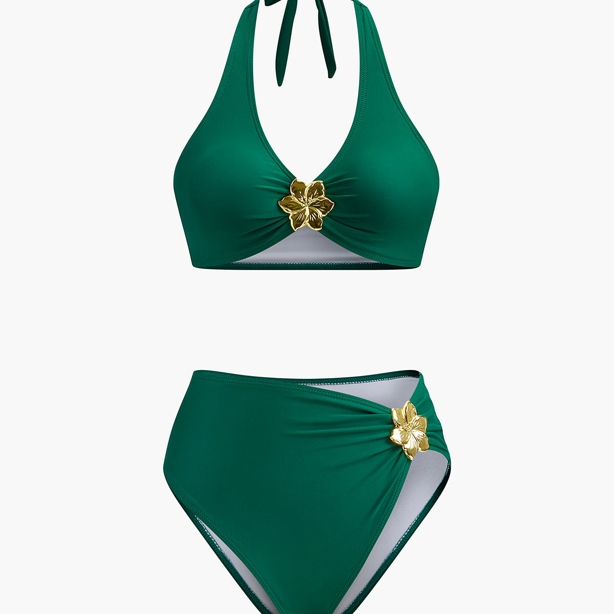 Metal Çiçek Detaylı Halter Bikini Seti
