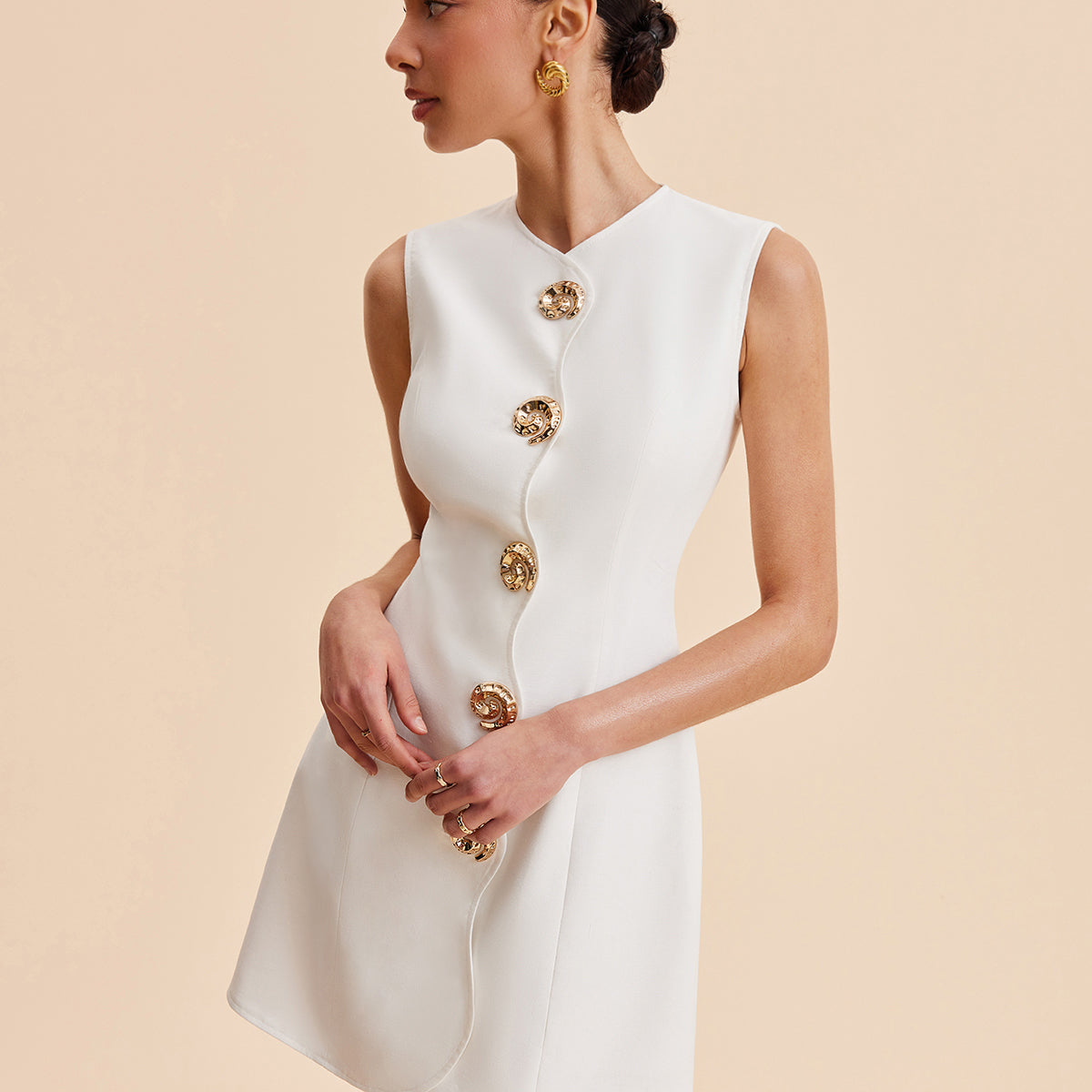 Bianca Gold Düğme Detaylı Mini Elbise