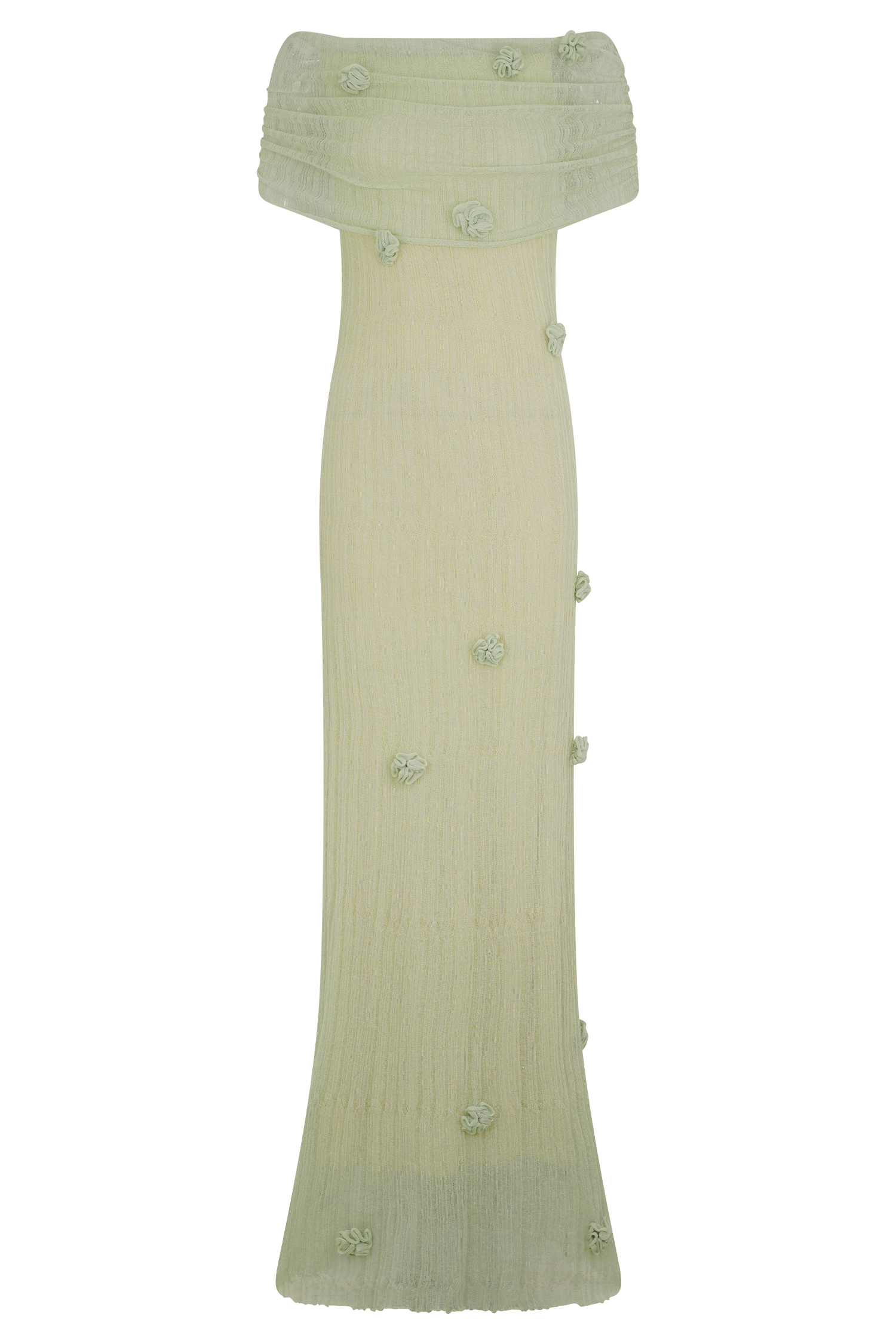 ROF Brynn Orkide Örgü Maxi Elbise - Pastel Yeşil