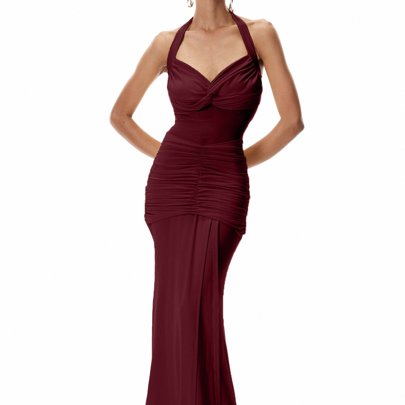 Sabine Halter Yaka Kırmızı Maxi Elbise