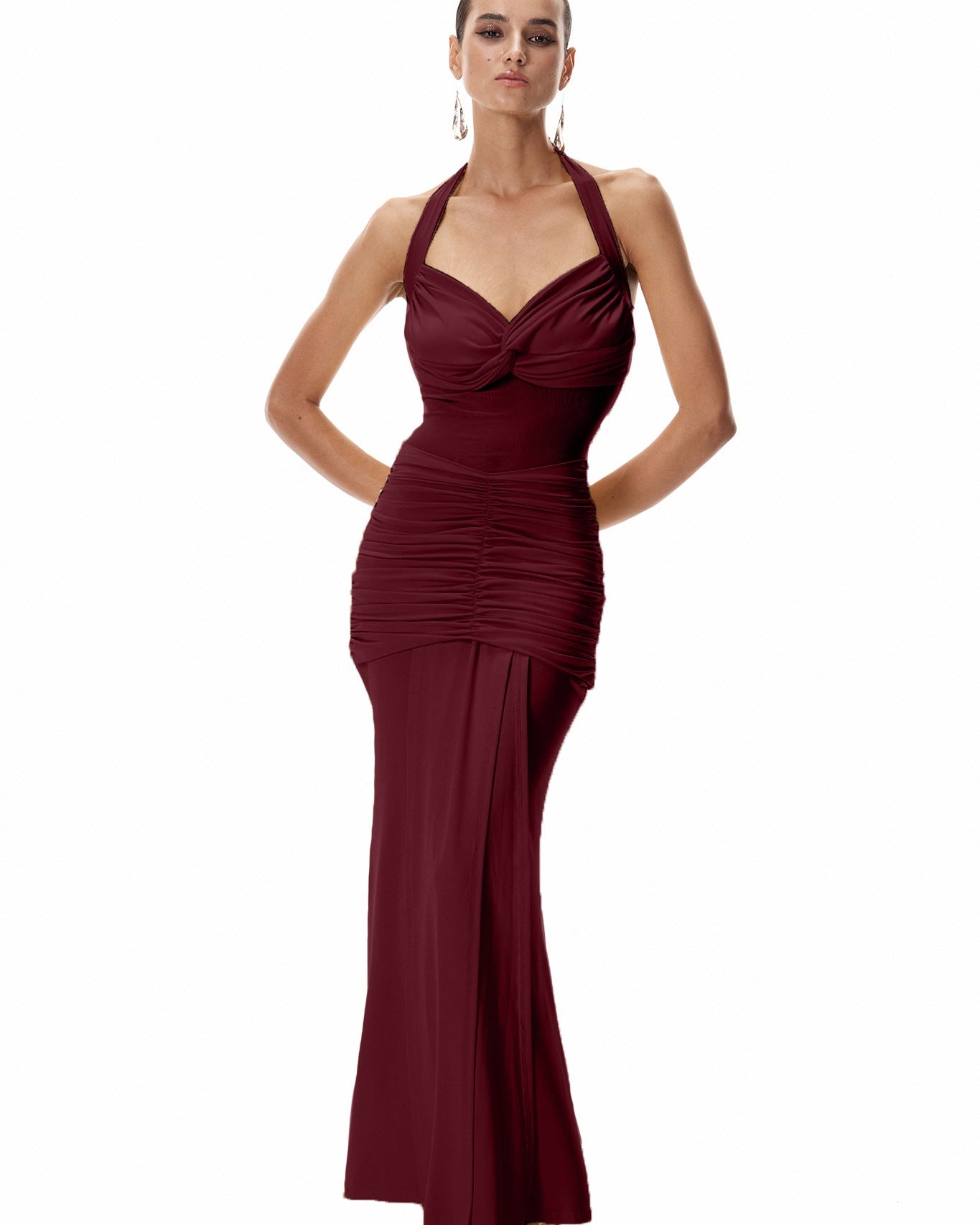 Sabine Halter Yaka Kırmızı Maxi Elbise