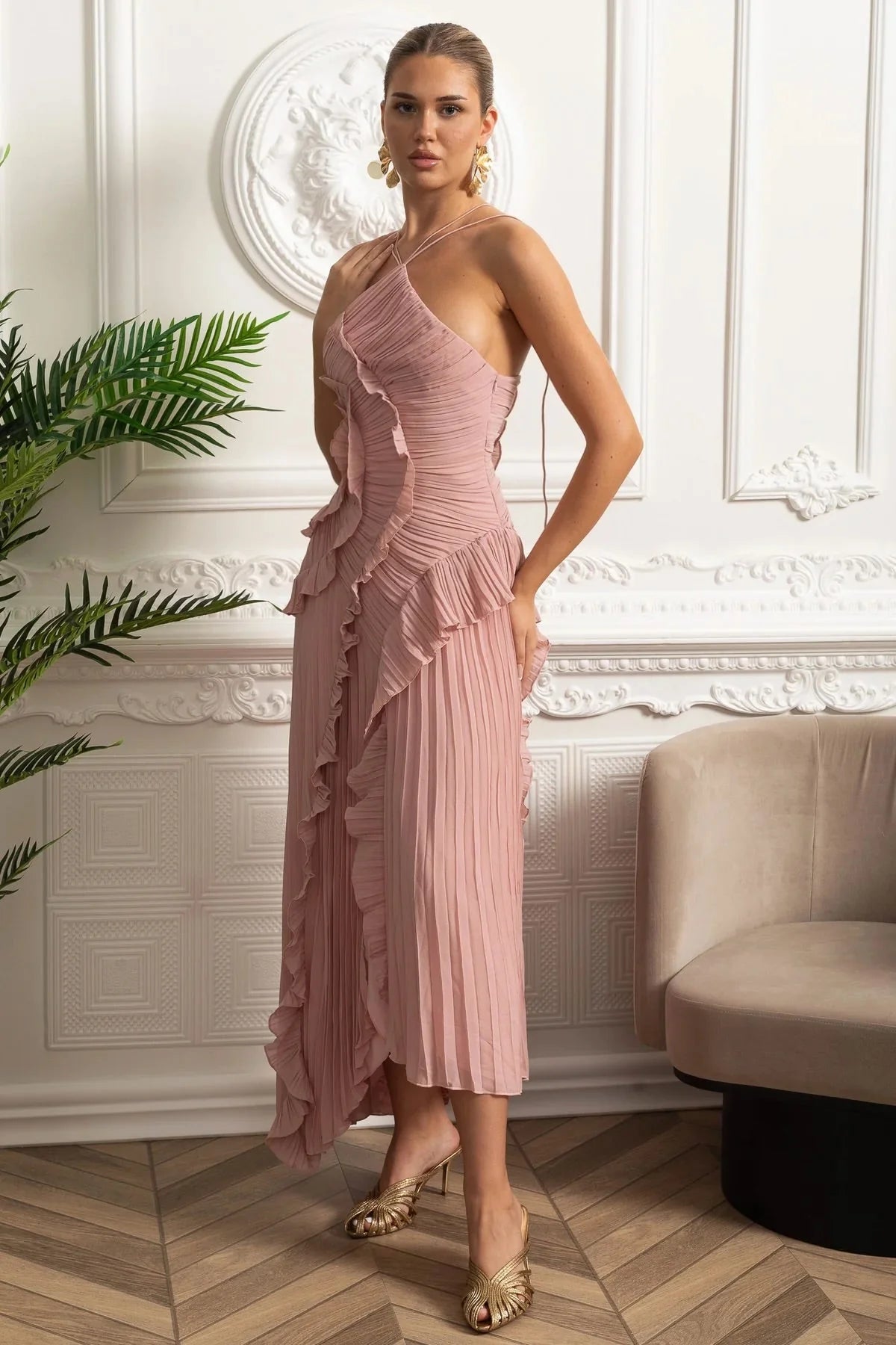 Liora Rosa Midi Elbise