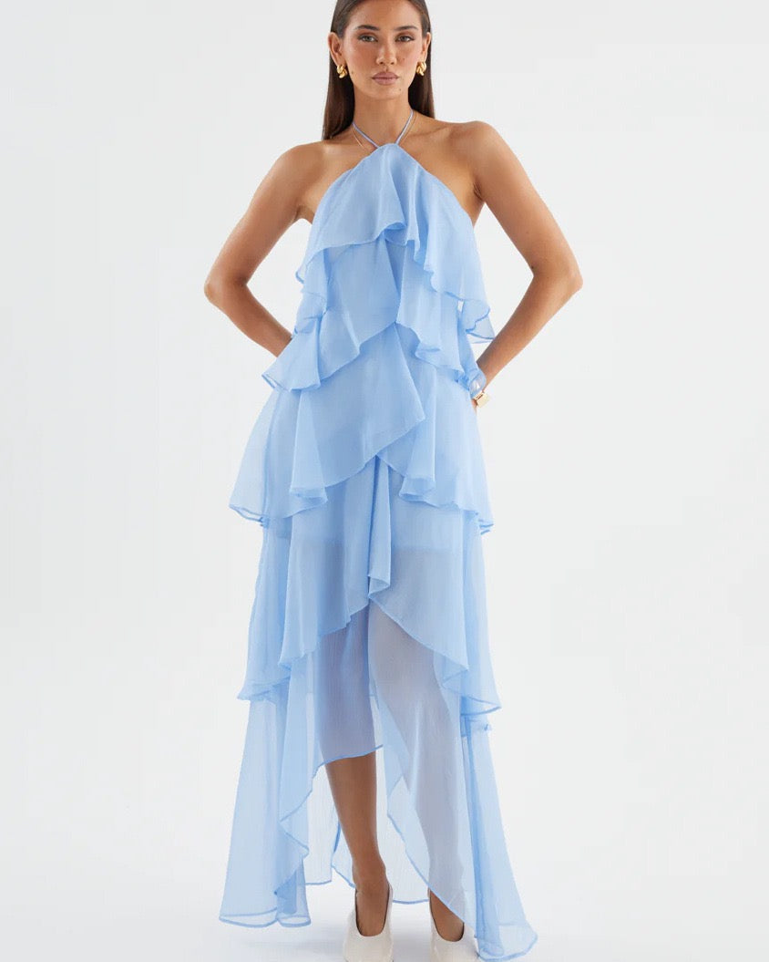 Caelisse Fırfır Detaylı Halter Maxi Elbise