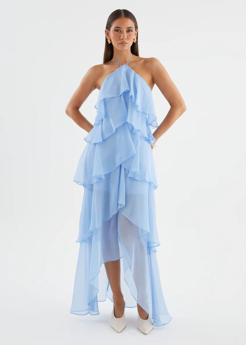 Caelisse Fırfır Detaylı Halter Maxi Elbise