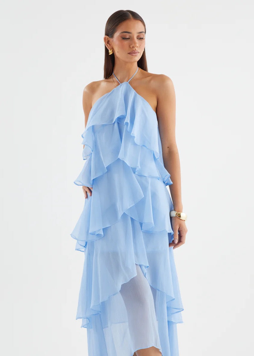 Caelisse Fırfır Detaylı Halter Maxi Elbise