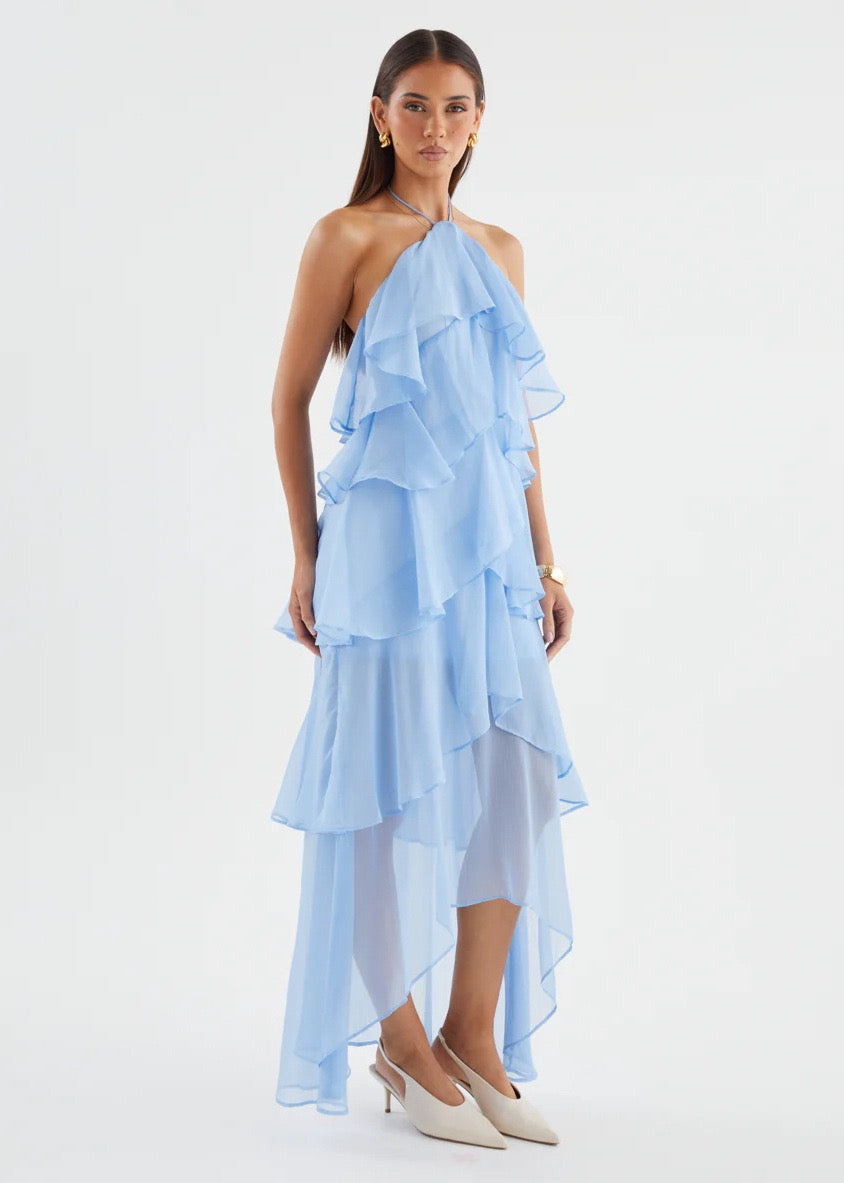 Caelisse Fırfır Detaylı Halter Maxi Elbise
