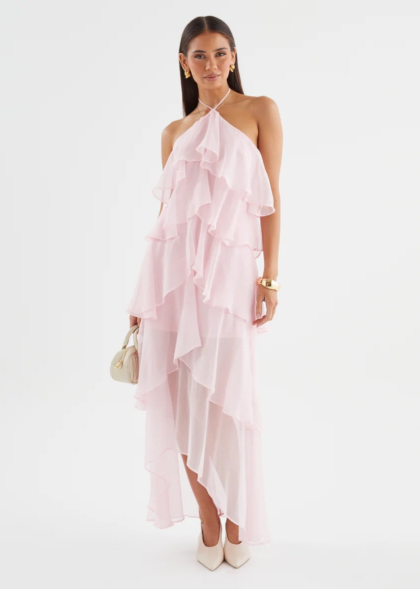 Caelisse Fırfır Detaylı Halter Maxi Elbise